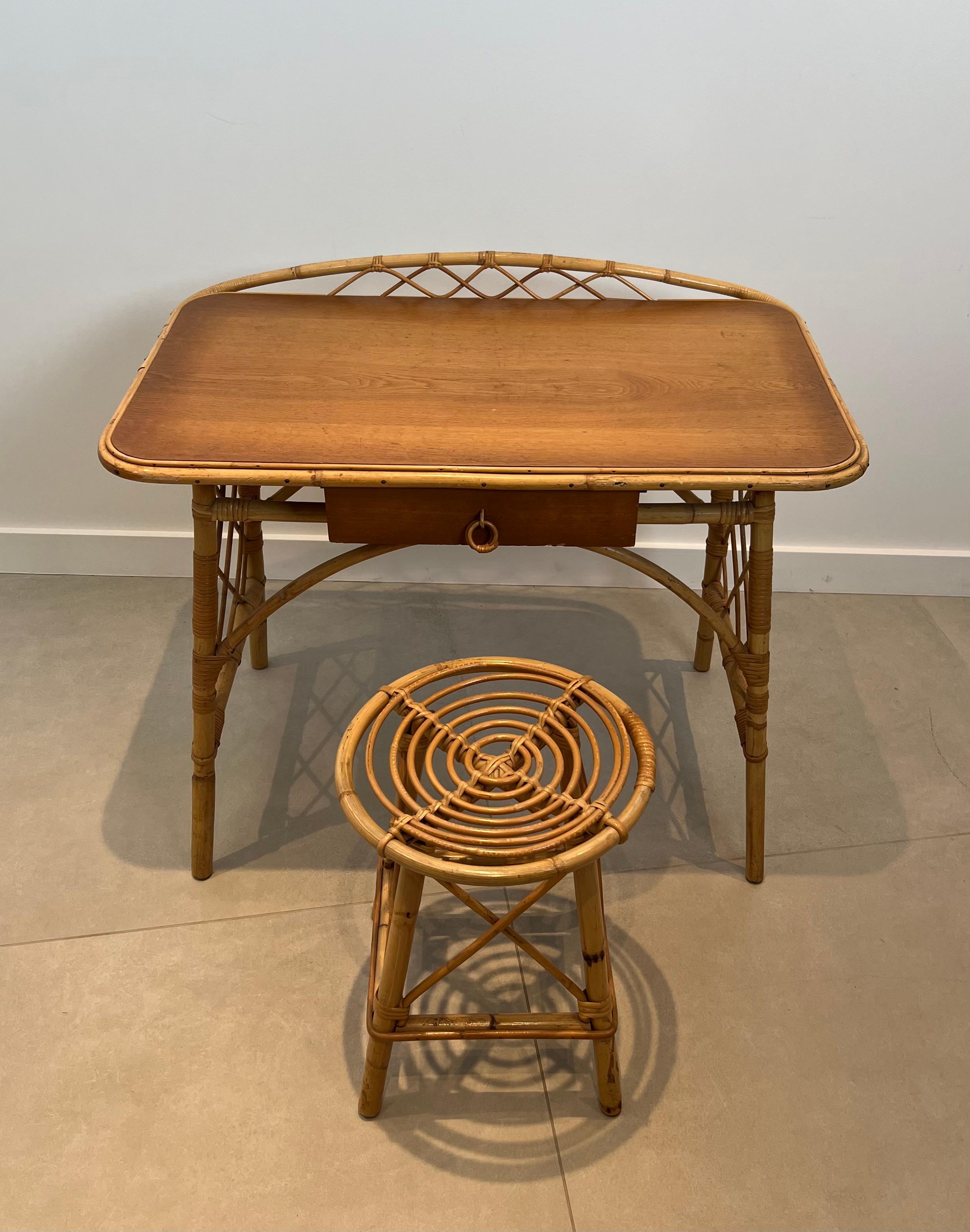 Scrivania di design in rattan di Louis Sognot 6