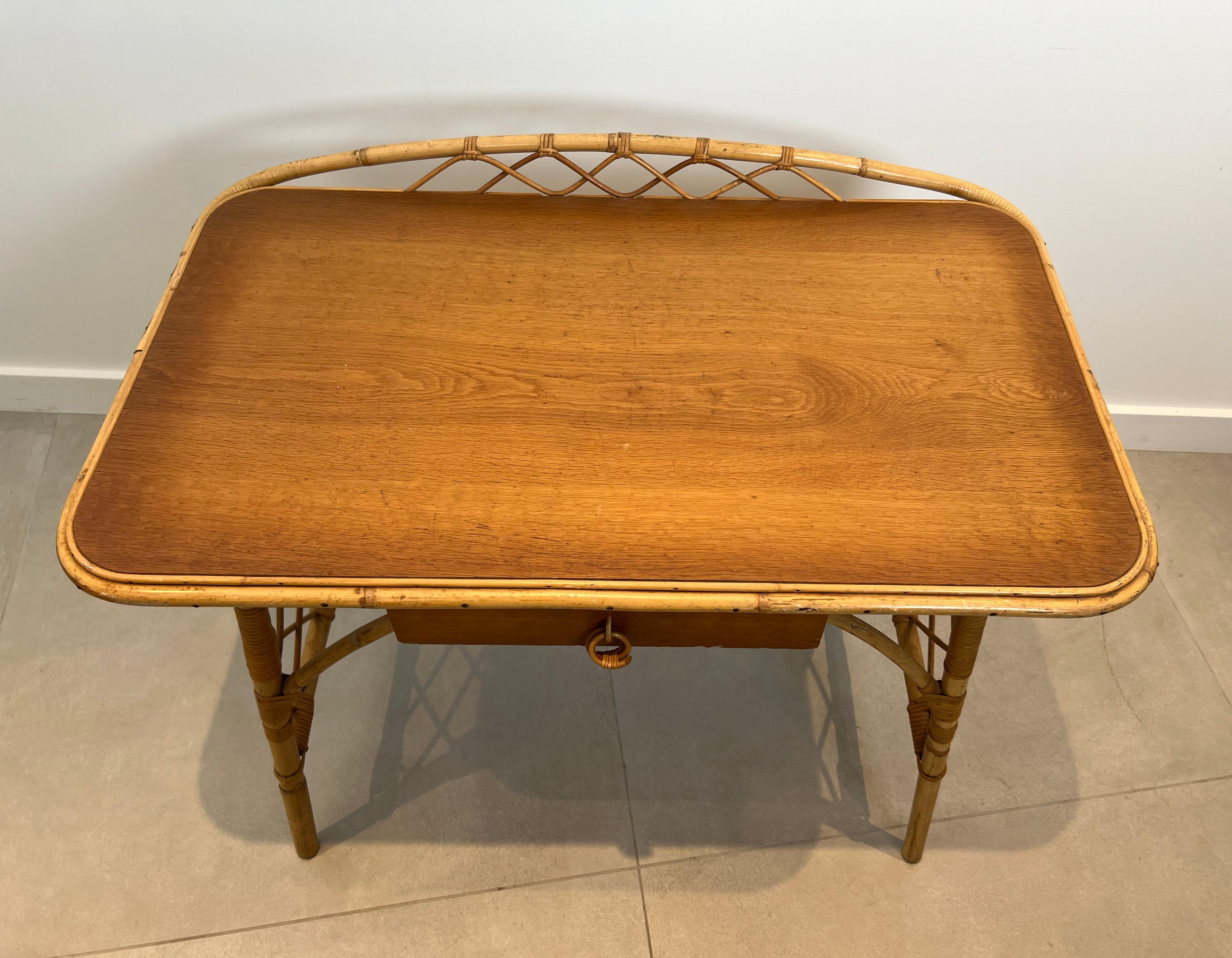 Scrivania di design in rattan di Louis Sognot 7