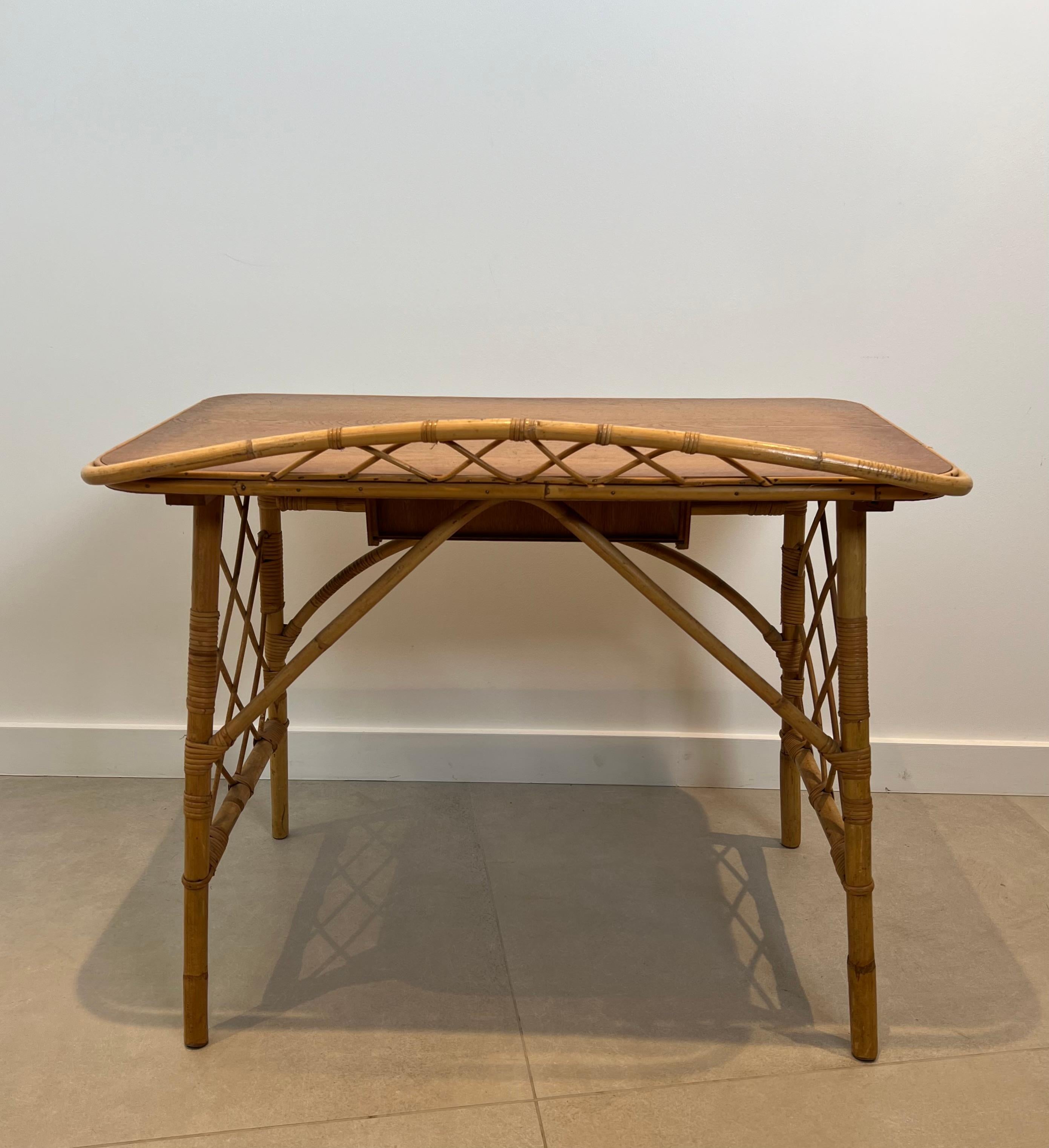 Scrivania di design in rattan di Louis Sognot 10