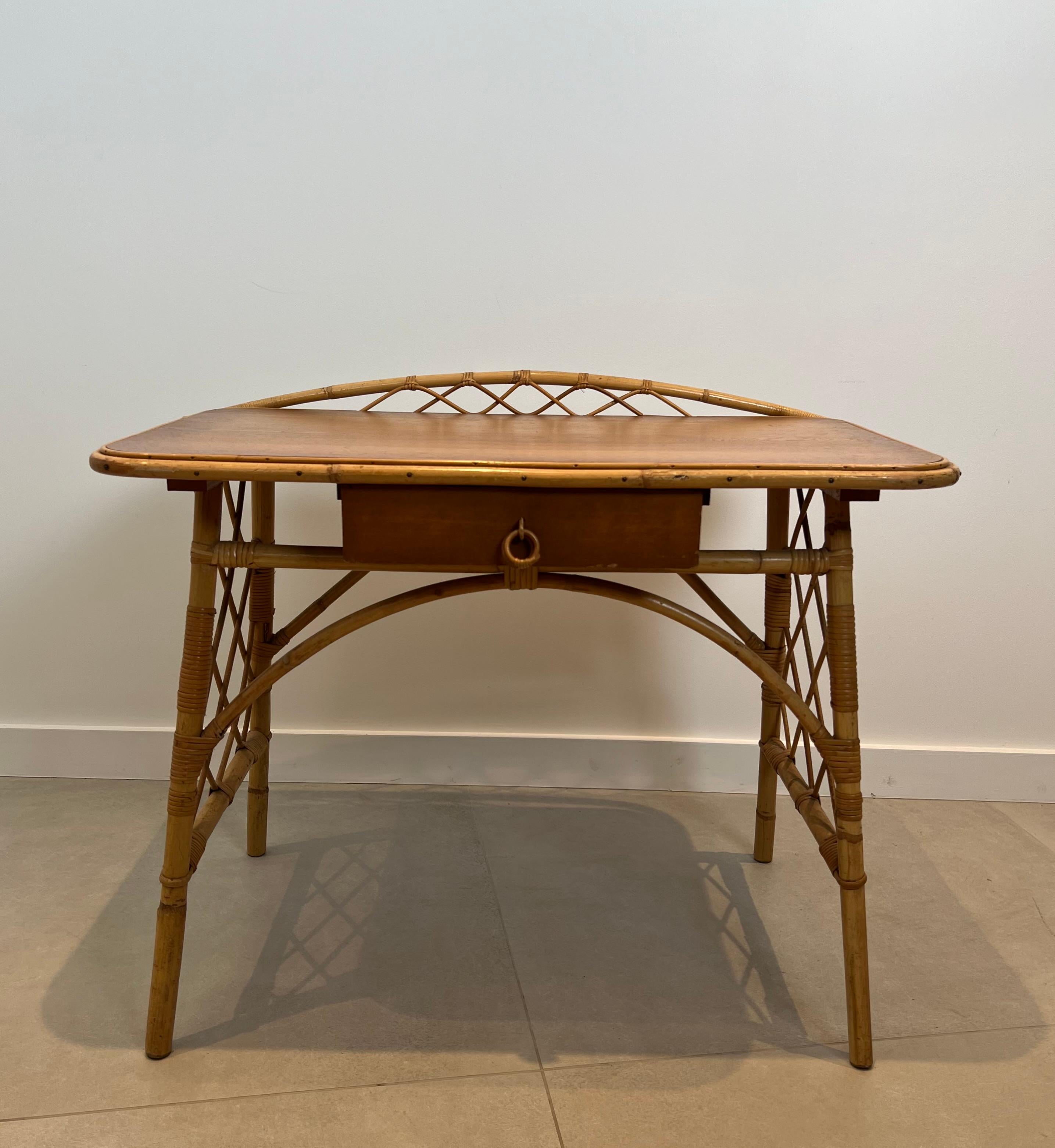 Scrivania di design in rattan di Louis Sognot 12