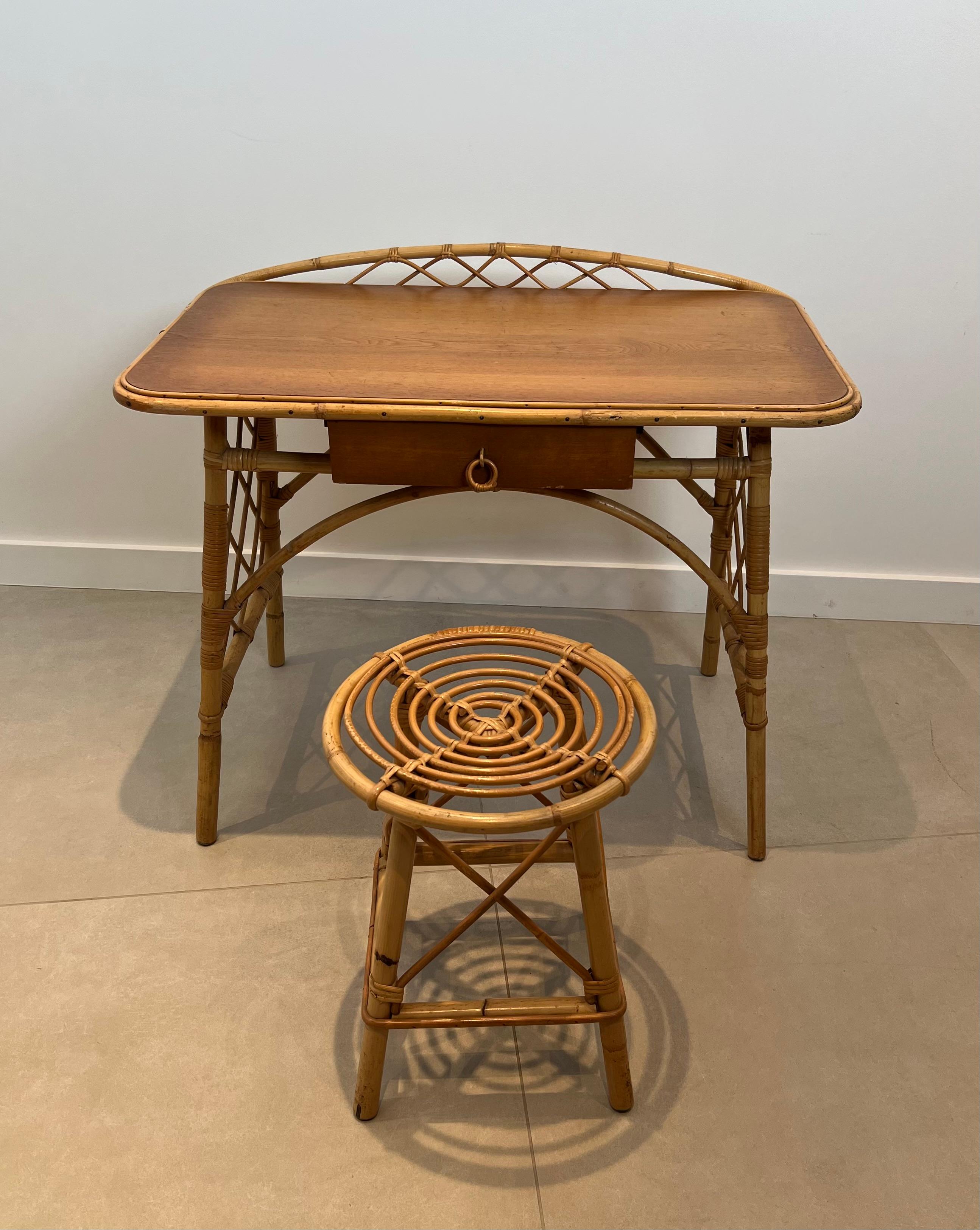 Scrivania di design in rattan di Louis Sognot 13