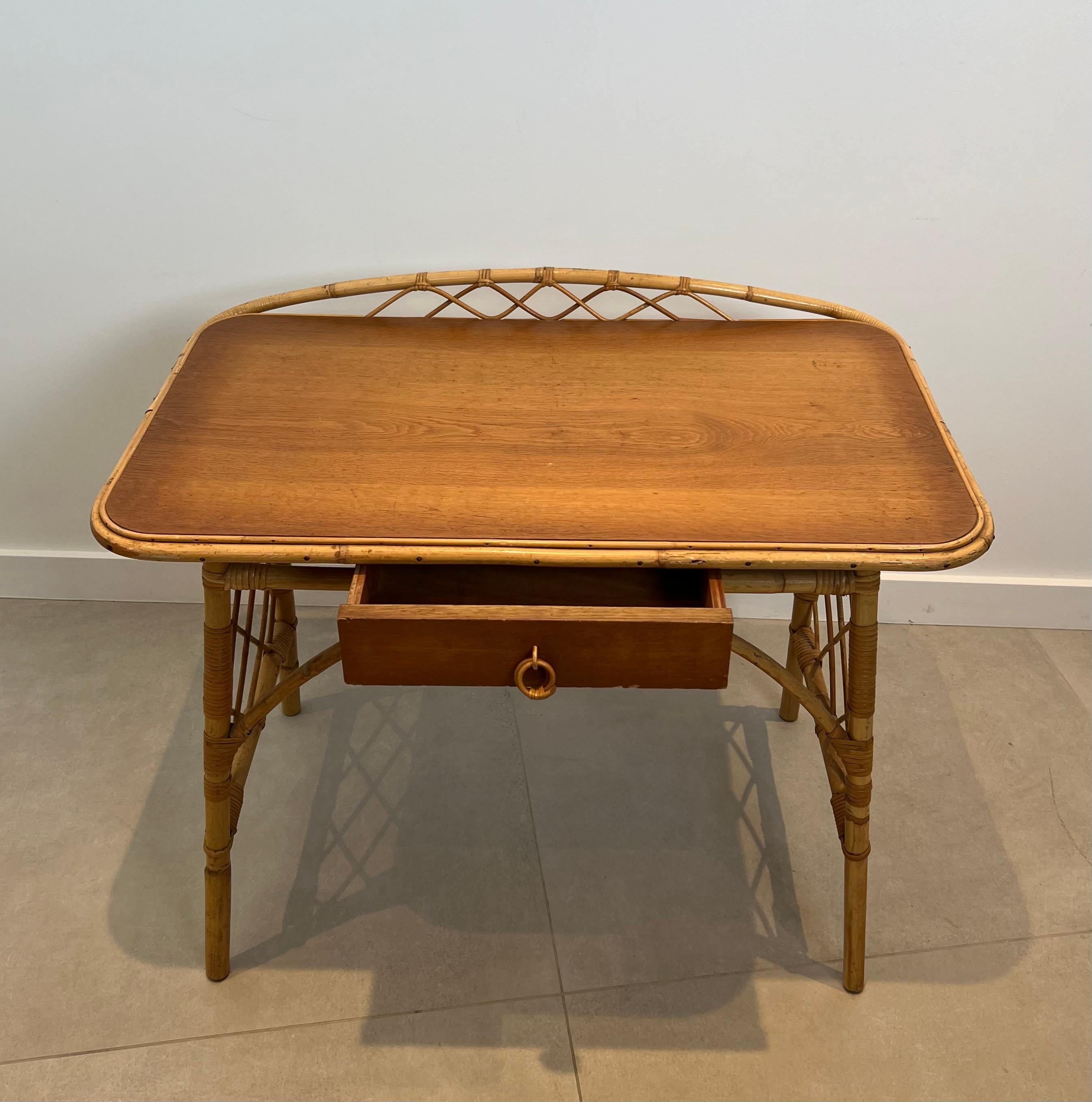 Francese Scrivania di design in rattan di Louis Sognot