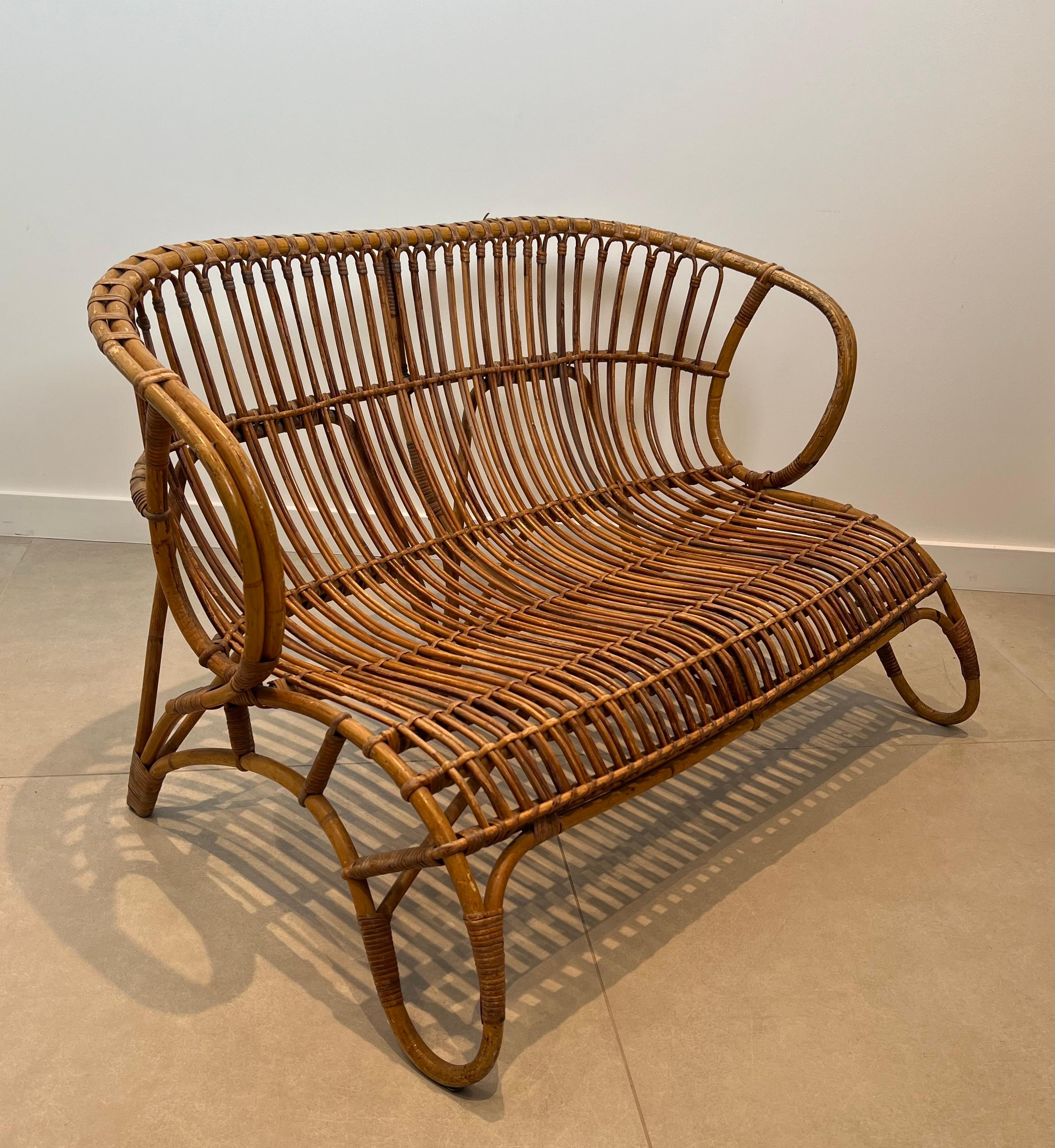 Mid-Century moderno Divano in rattan di design in vendita