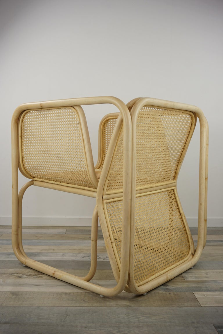 Design Rattan Wicker and Cane Armchair For Sale at 1stdibs