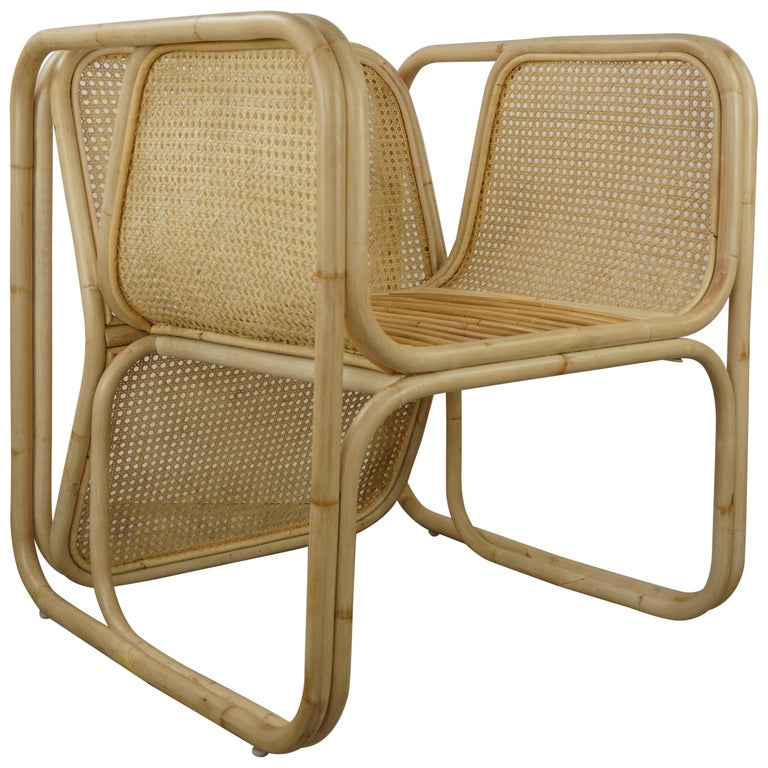 Design Rattan Wicker and Cane Armchair For Sale at 1stdibs
