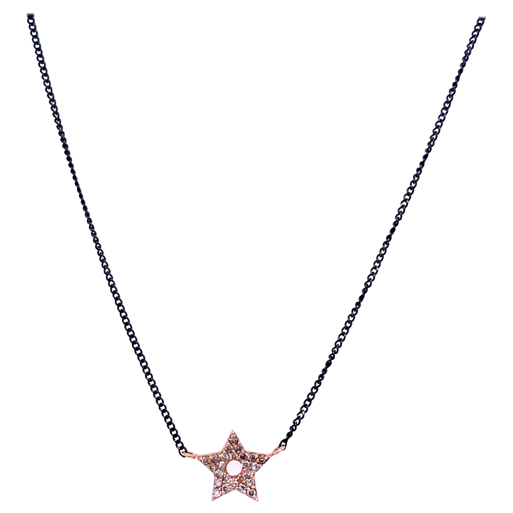 Design Rose Star Diamond Black Gold Necklace For Sale