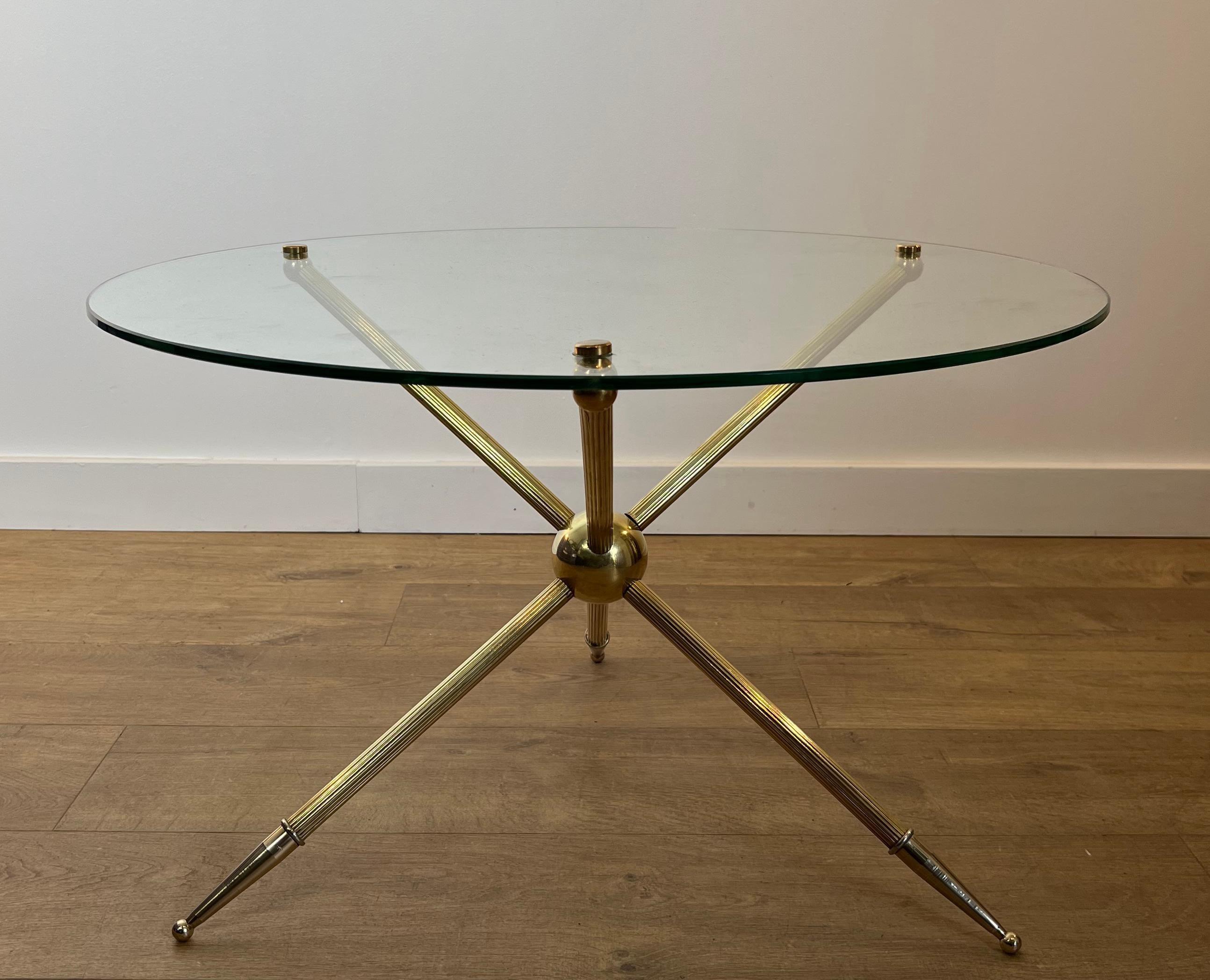 Mid-Century Modern Design Round Tripode Brass Coffee Table For Sale