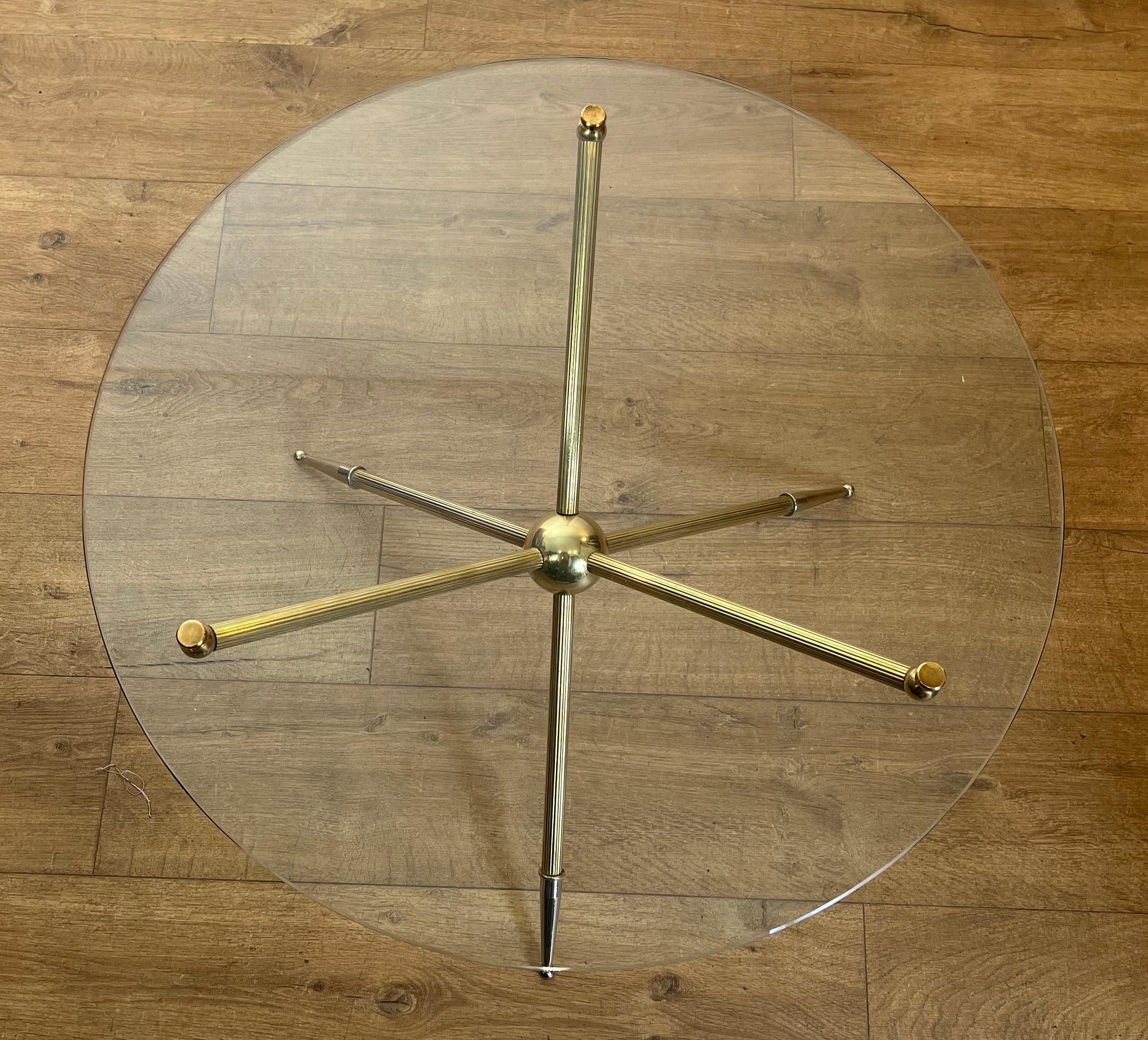 French Design Round Tripode Brass Coffee Table For Sale
