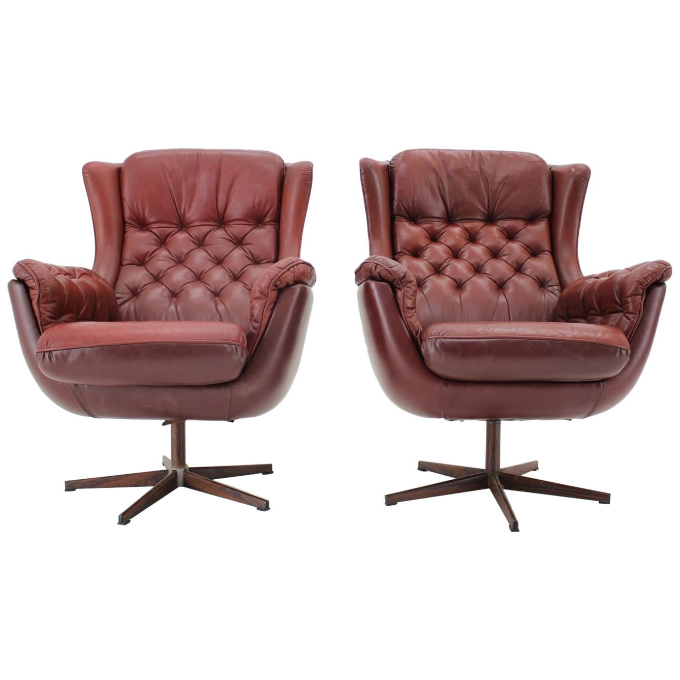 Design Scandinavian Leather Armchairs / Lounge Chairs by Peem, 1970s, Finland