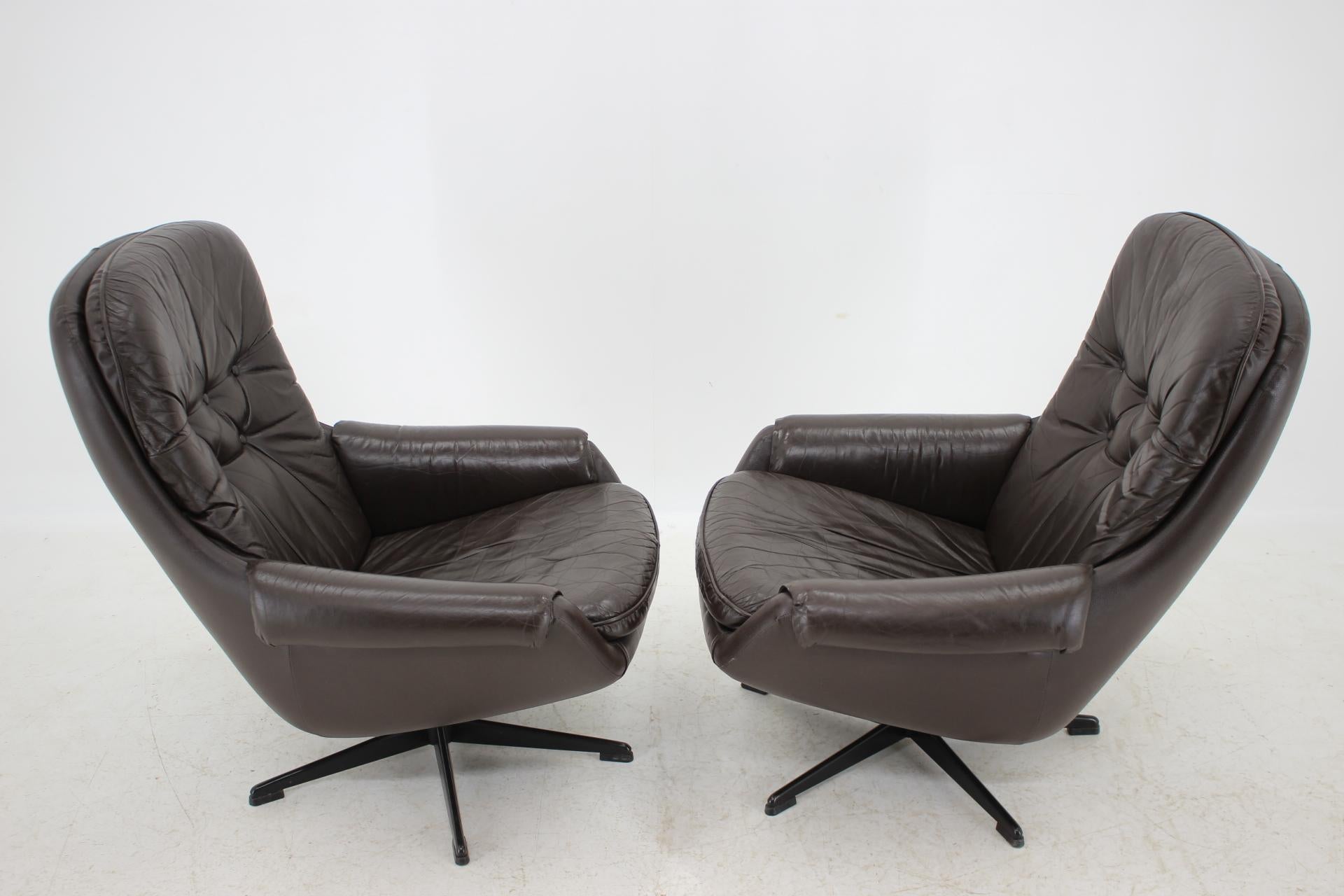 Finnish Design Scandinavian Leather Armchairs or Lounge Chairs by PEEM, 1970s