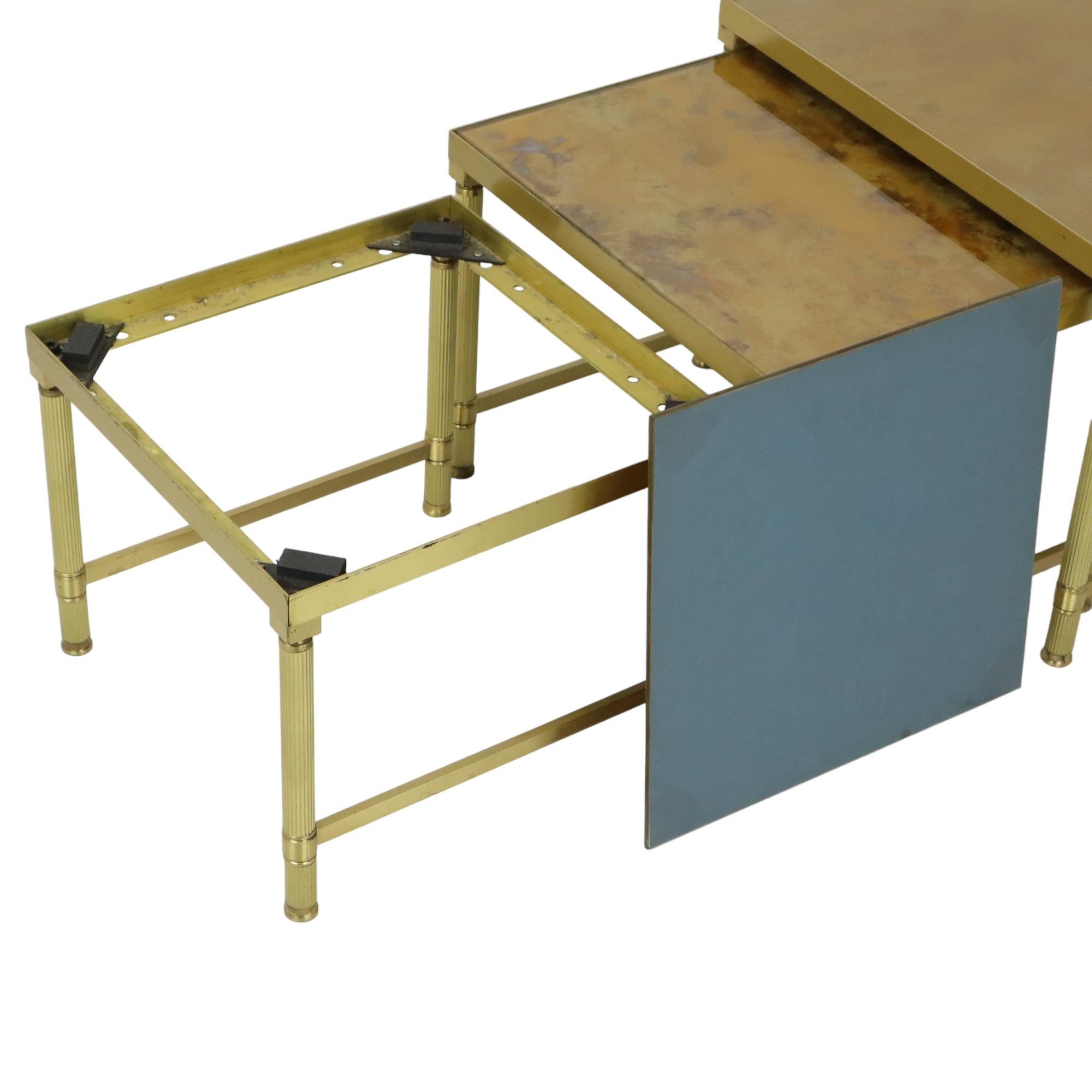 Design Set of 3 Nesting Tables Brass Copper Glass Gold Style Maison Jansen For Sale 6