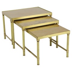 Design-Set aus 3 verschachtelten Tischen, Messing, Kupfer, Glas, Gold, Maison Jansen