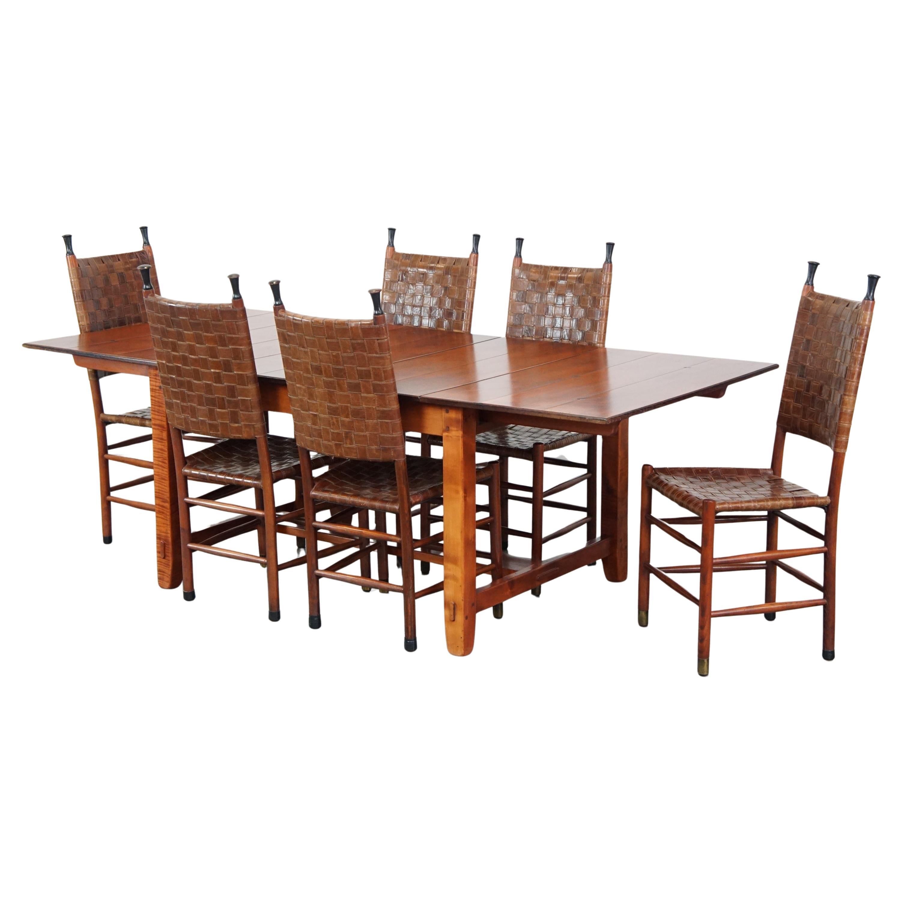Design set of 6 dining chairs and matching extendable dining table by Schuitema