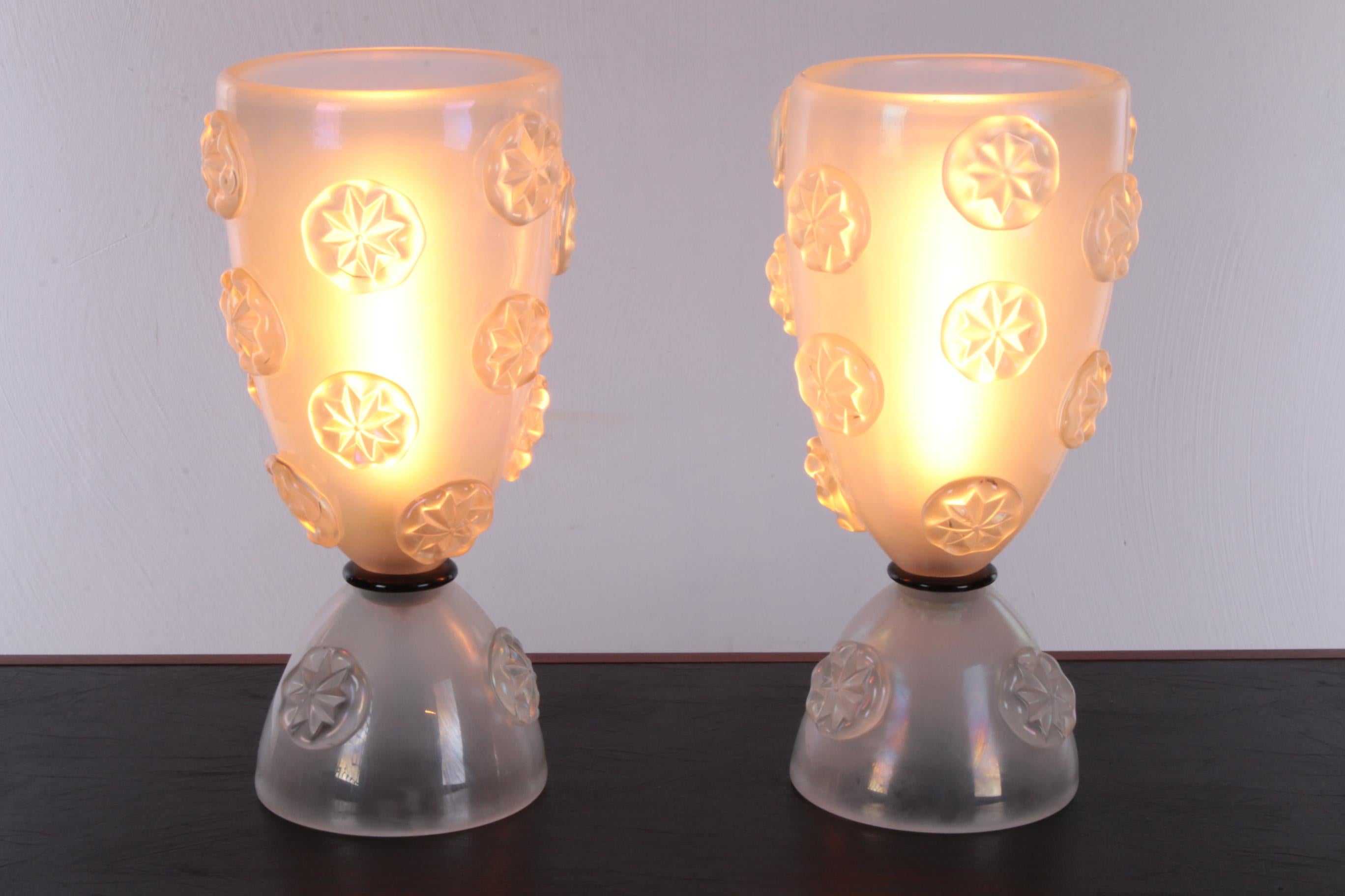 italien Ensemble de lampes de bureau design en verre de Murano soufflé par Barovier & Toso, années 1950 en vente