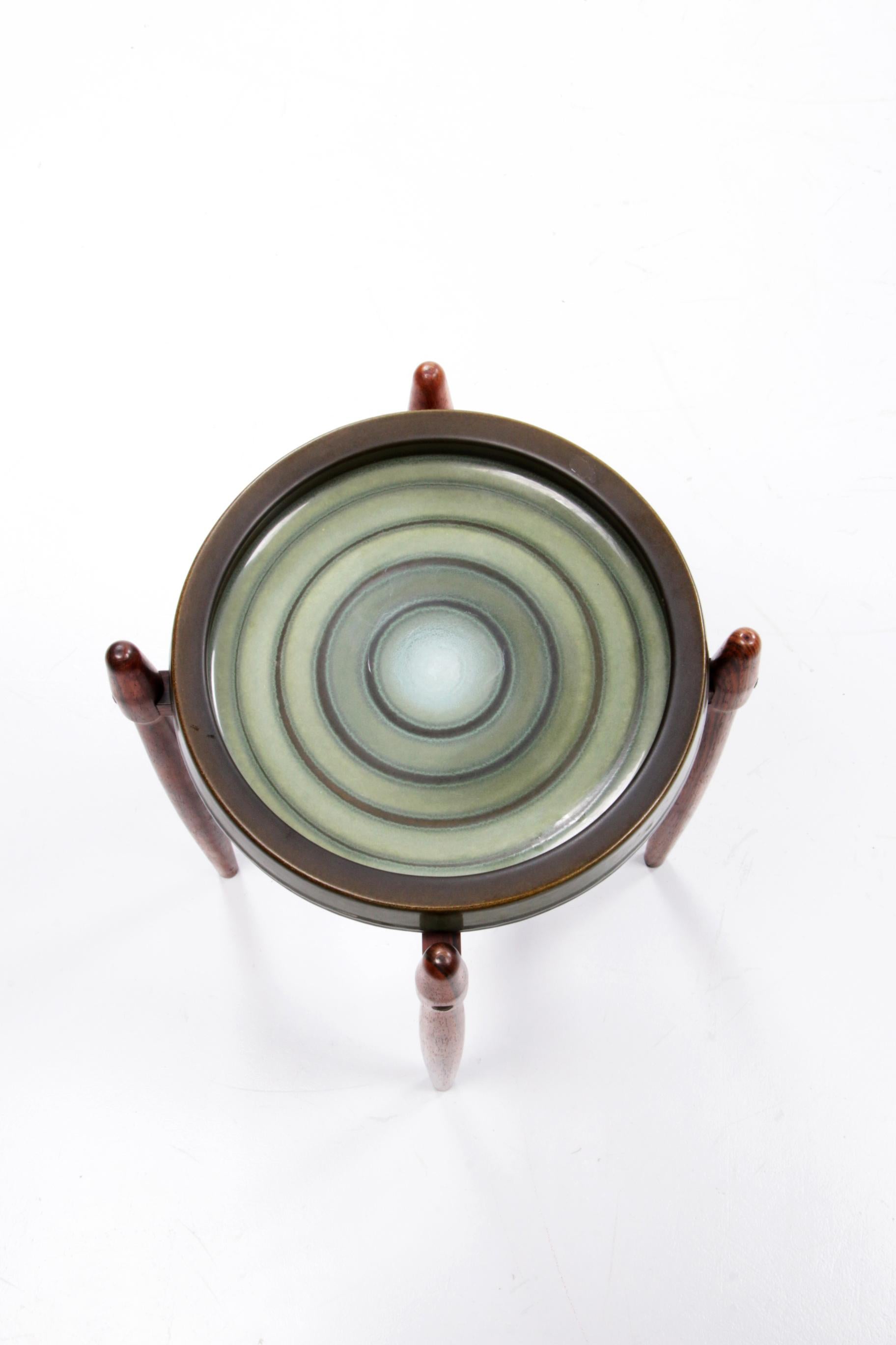 Design Side Table 1960s Design by Poul Hundevad with Ceramic Bowl by Knabstrup 1