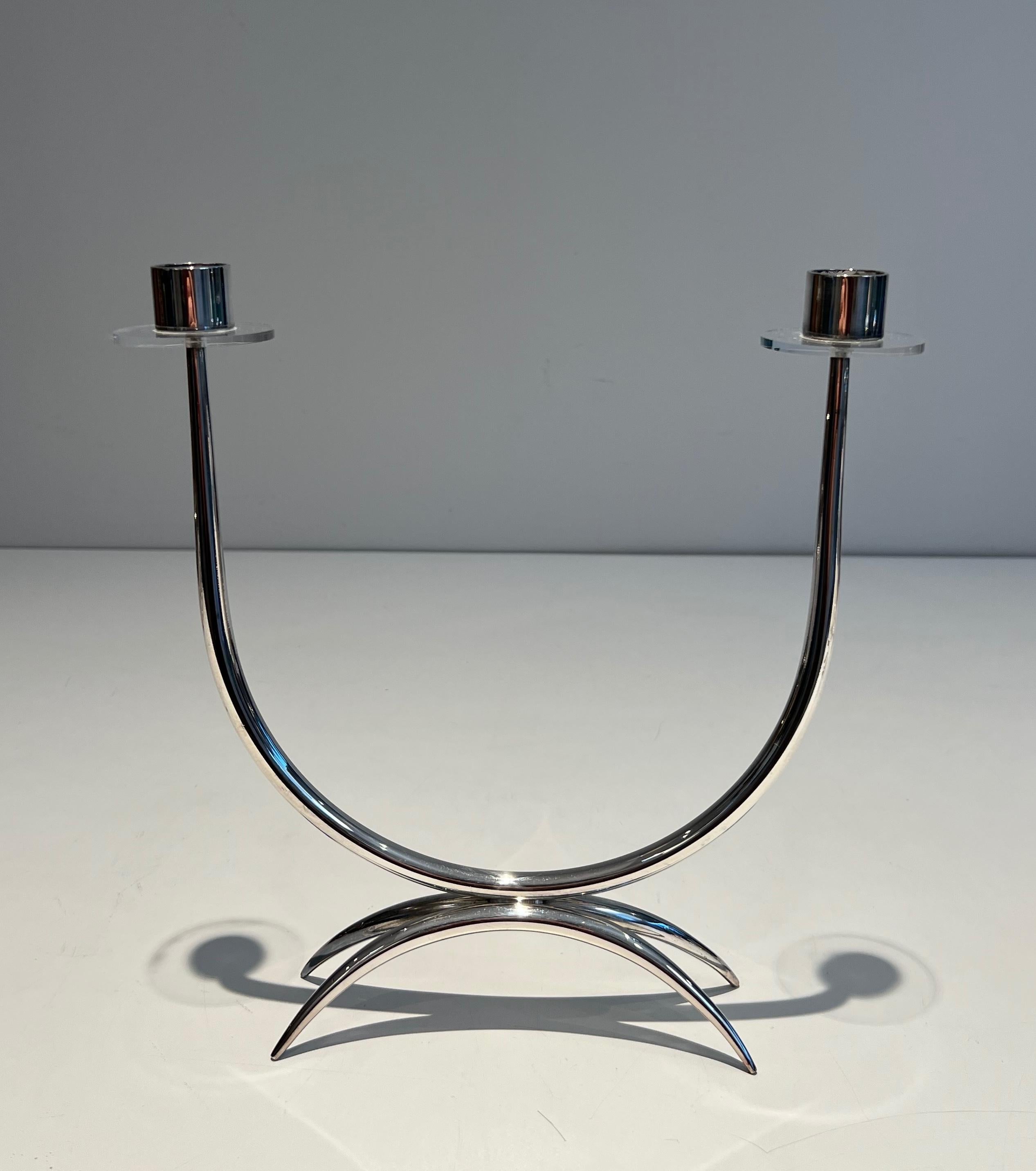 Design Silvered Metal and Lucite Candlestick For Sale 6