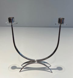 Design Silvered Metal and Lucite Candlestick