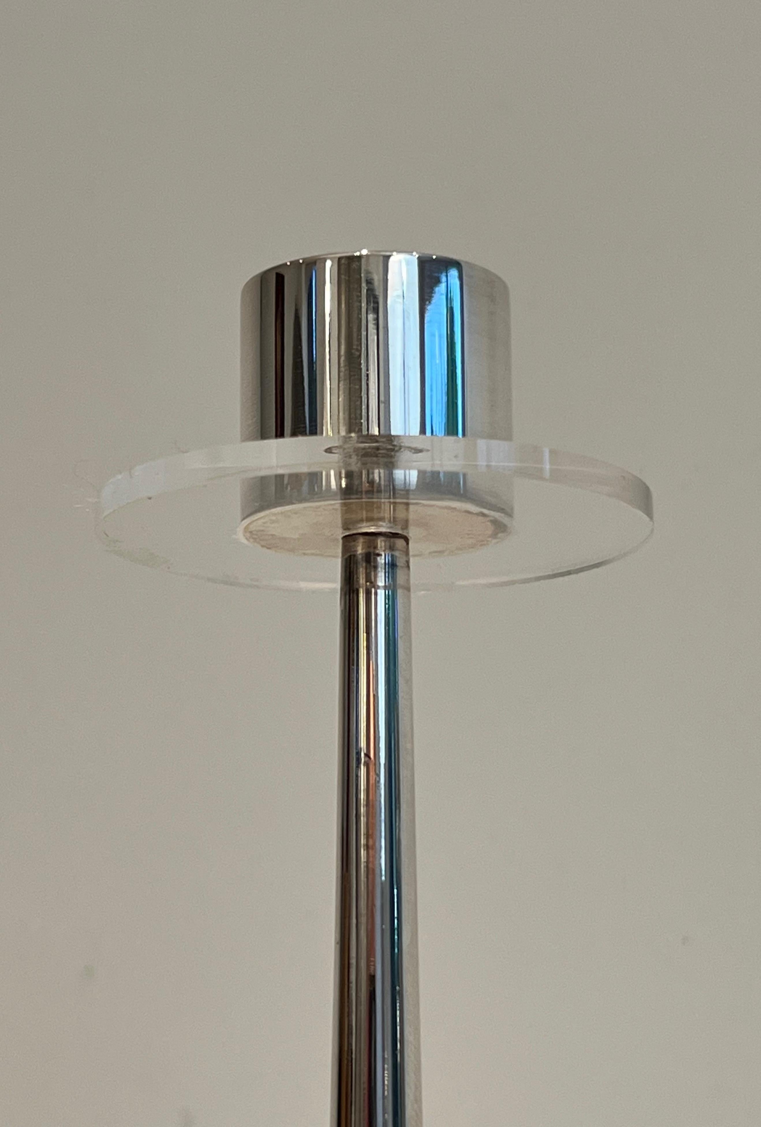 Design Silvered Metal and Lucite Candlestick For Sale 2