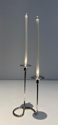 Design Silvered Metal Candlestick