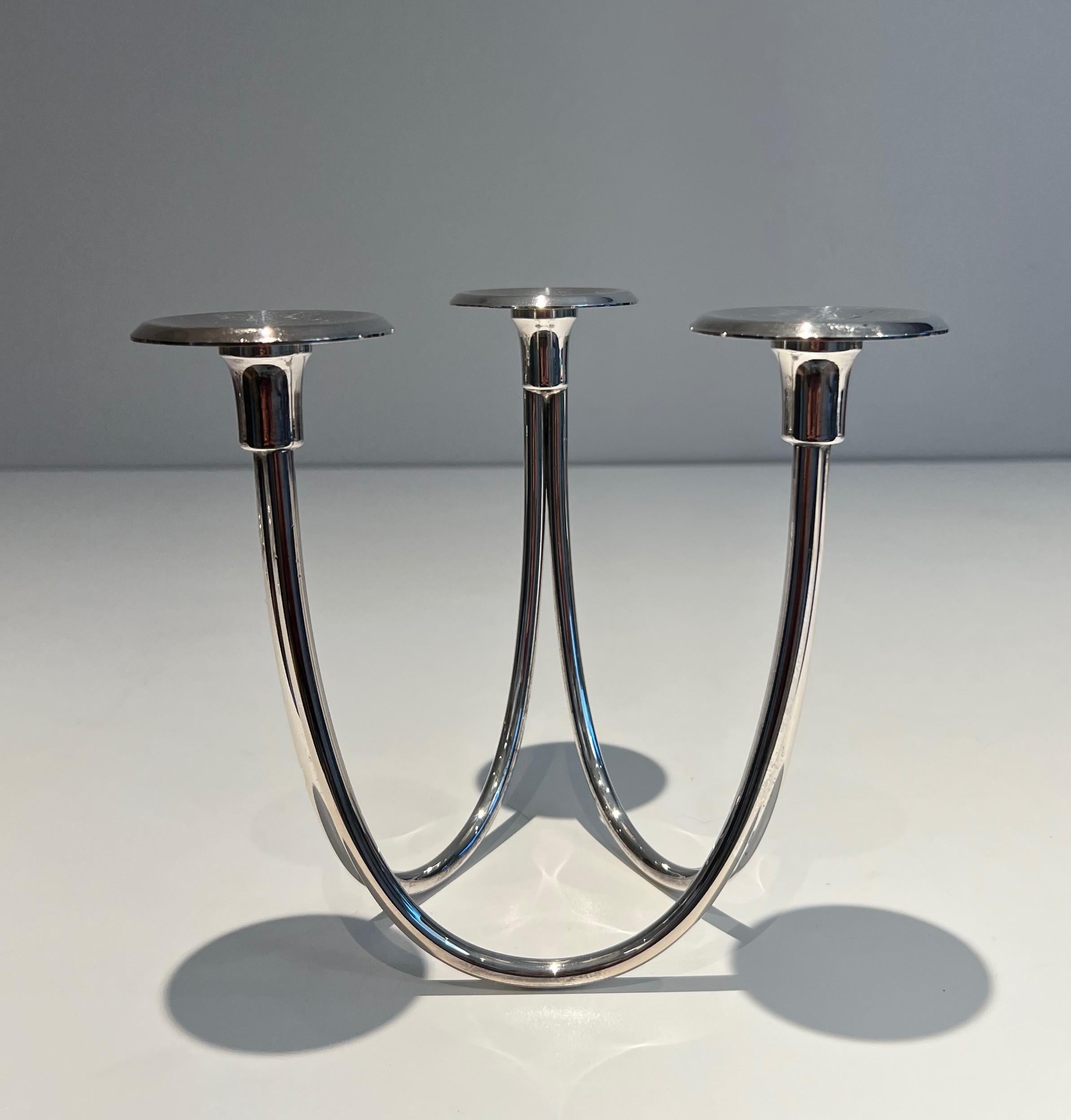 Mid-Century Modern Design Silvered Metal Candlestick For Sale