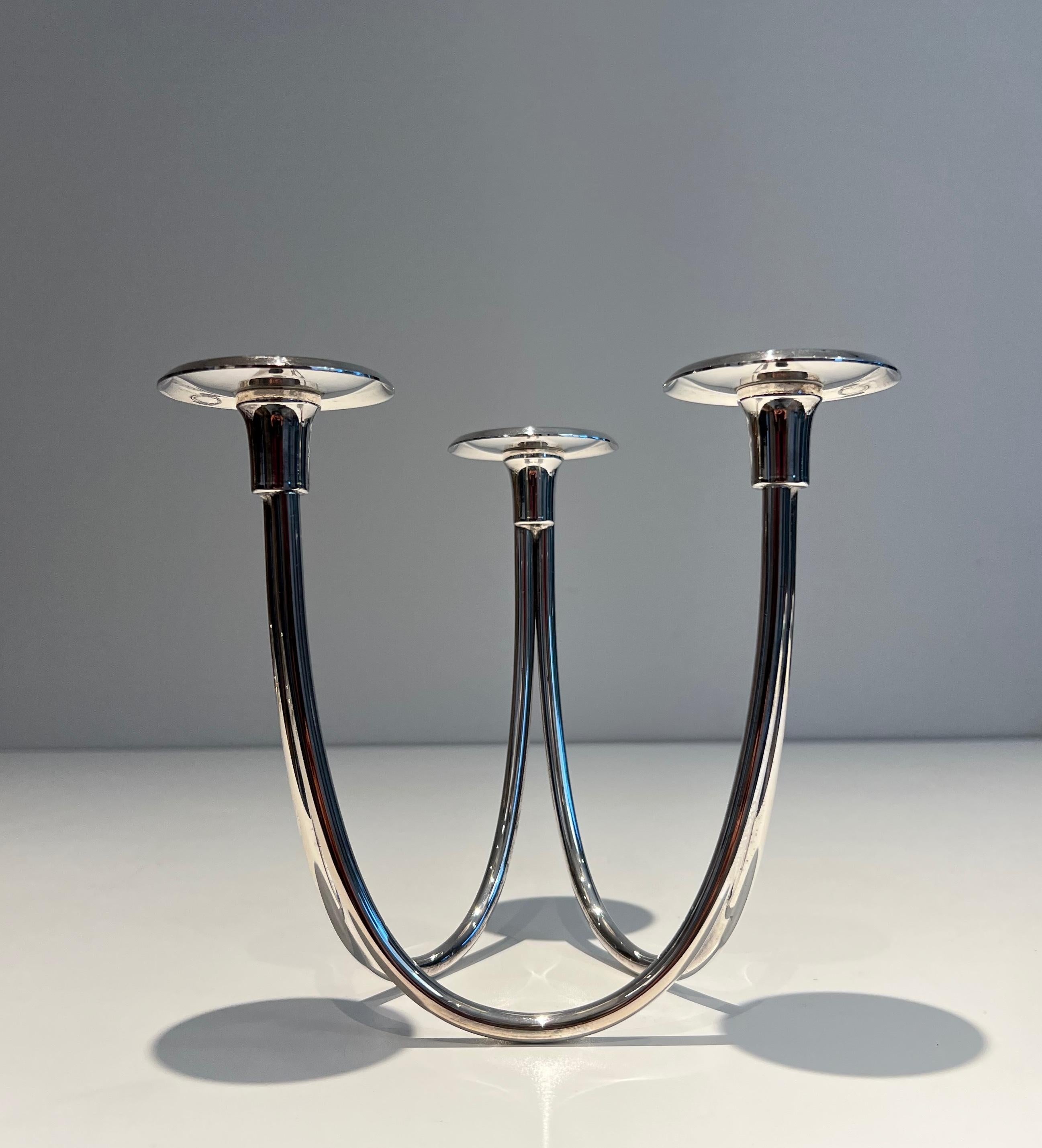 French Design Silvered Metal Candlestick For Sale