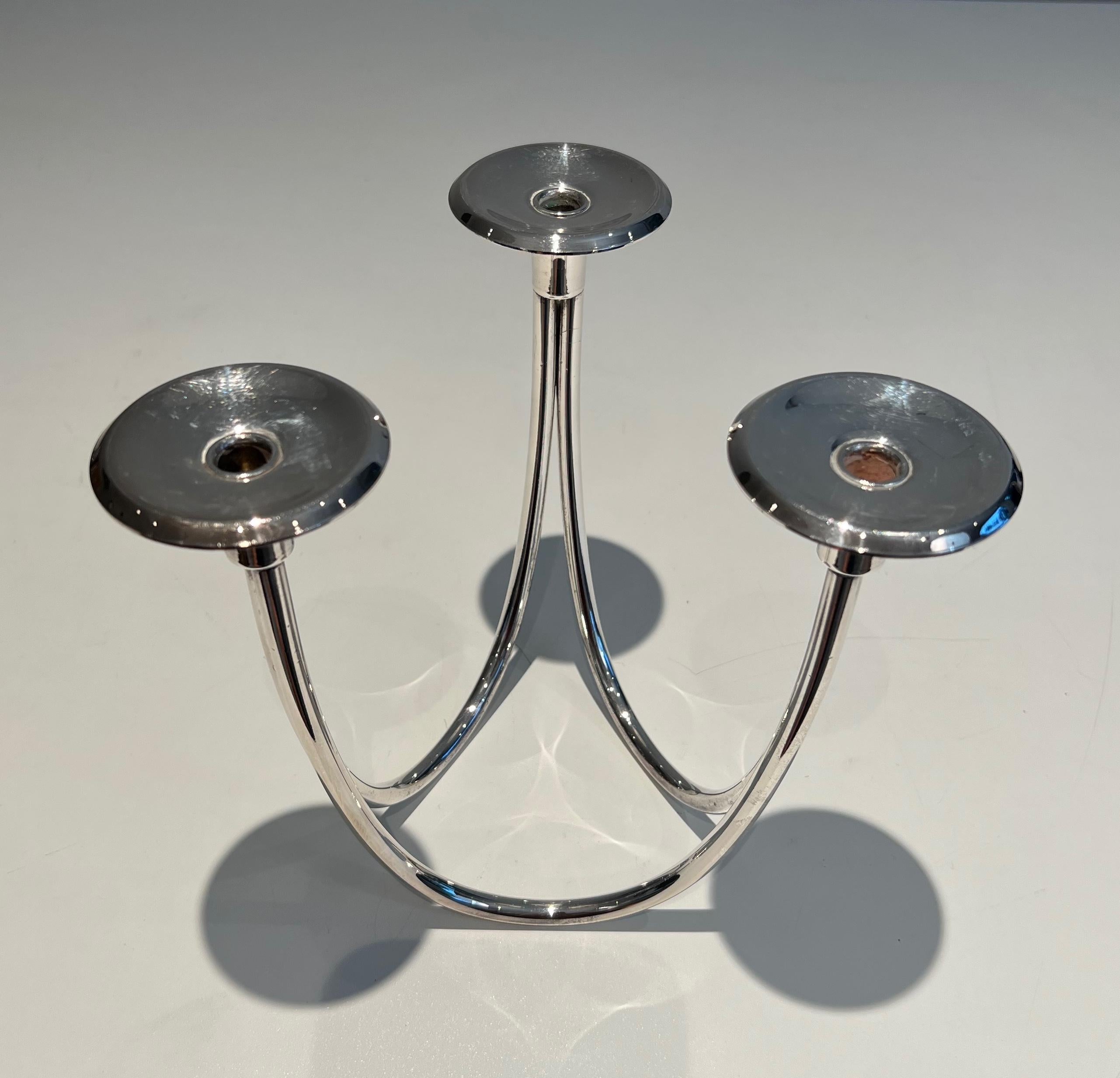 Design Silvered Metal Candlestick In Good Condition For Sale In Marcq-en-Barœul, Hauts-de-France