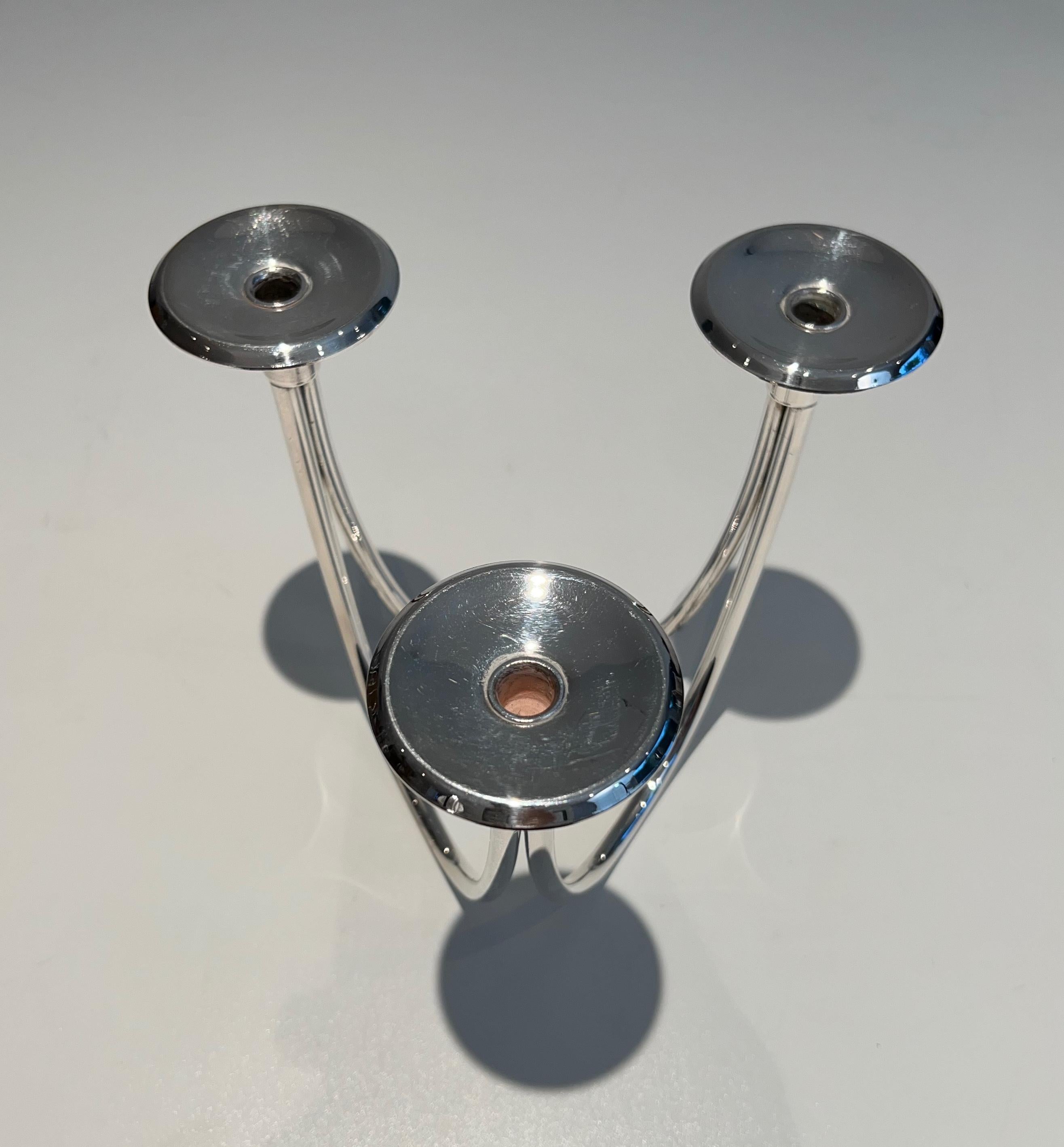 Late 20th Century Design Silvered Metal Candlestick For Sale