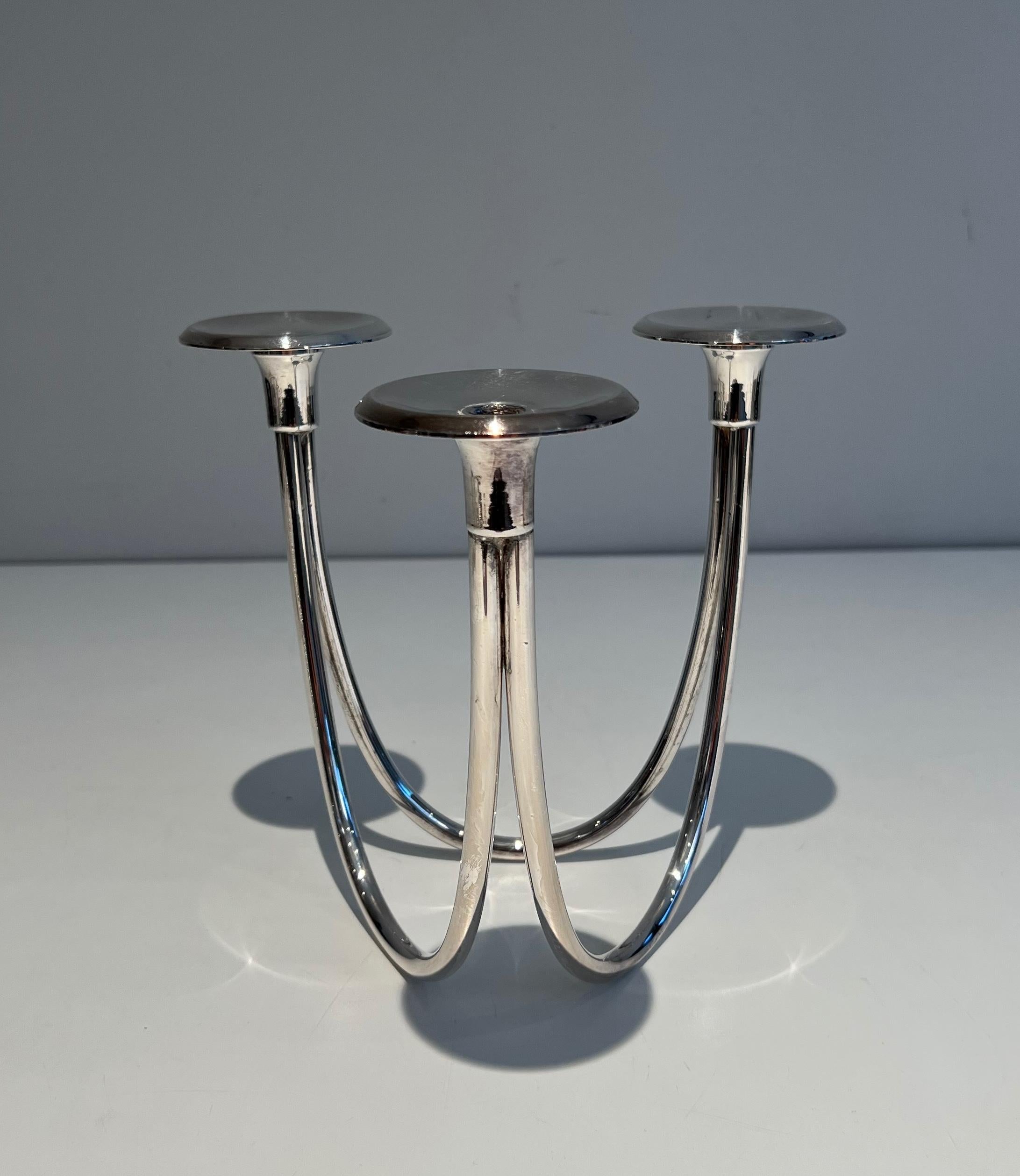 Design Silvered Metal Candlestick For Sale 1