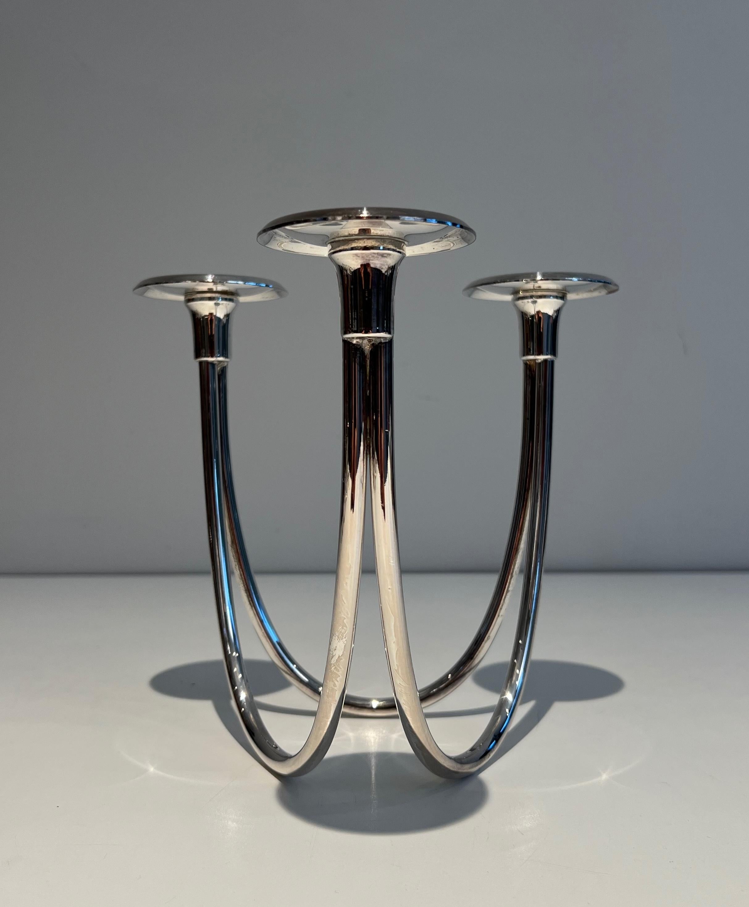 Design Silvered Metal Candlestick For Sale 3