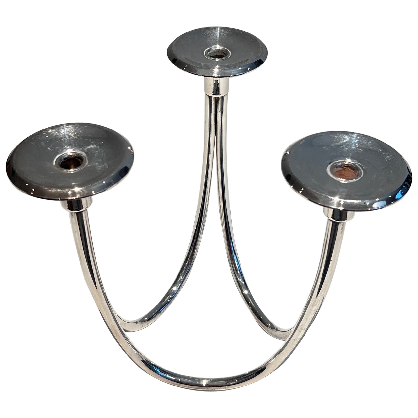 Design Silvered Metal Candlestick
