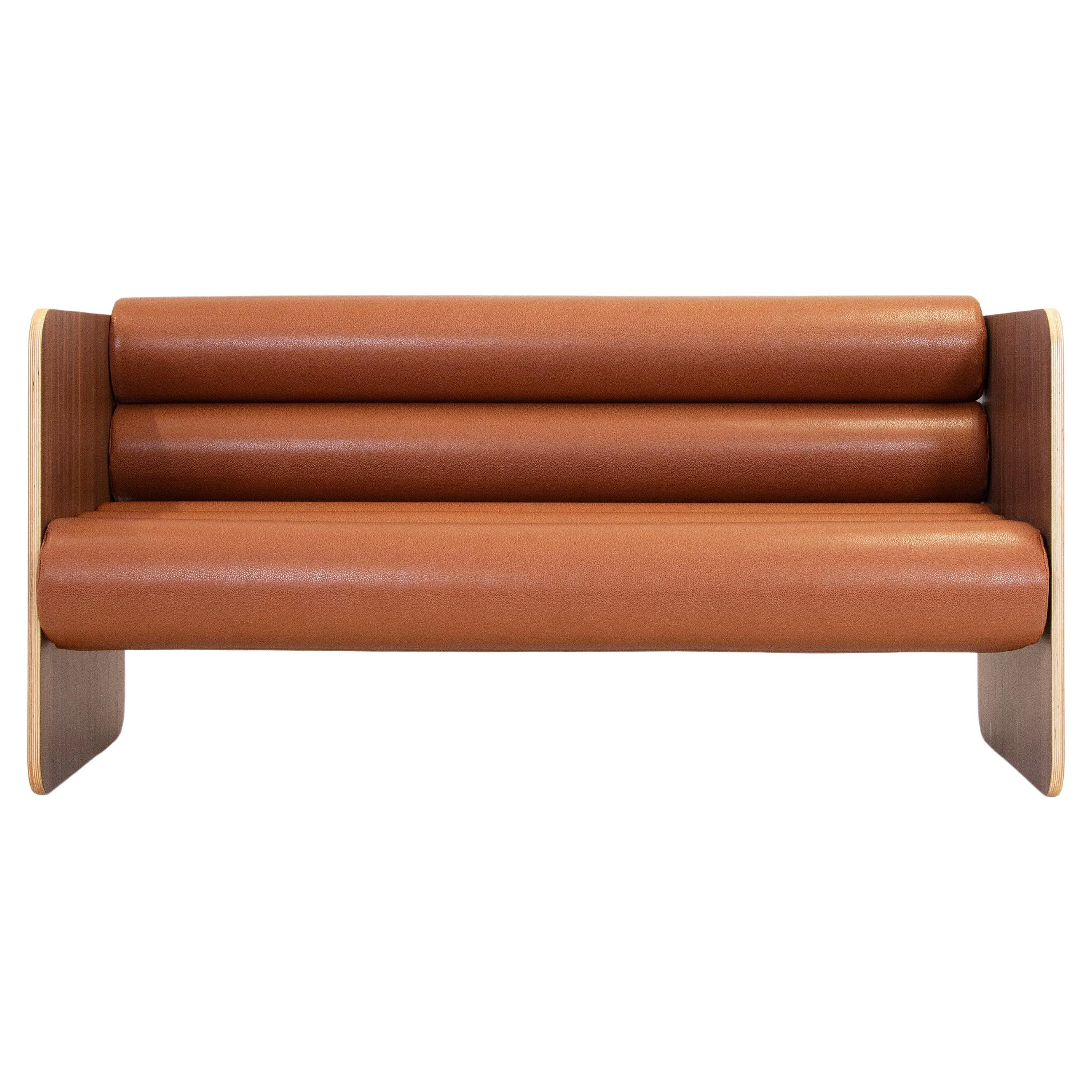 Design sofa Mw01 "Brown & Wood", made in France, designed by Olivier Santini