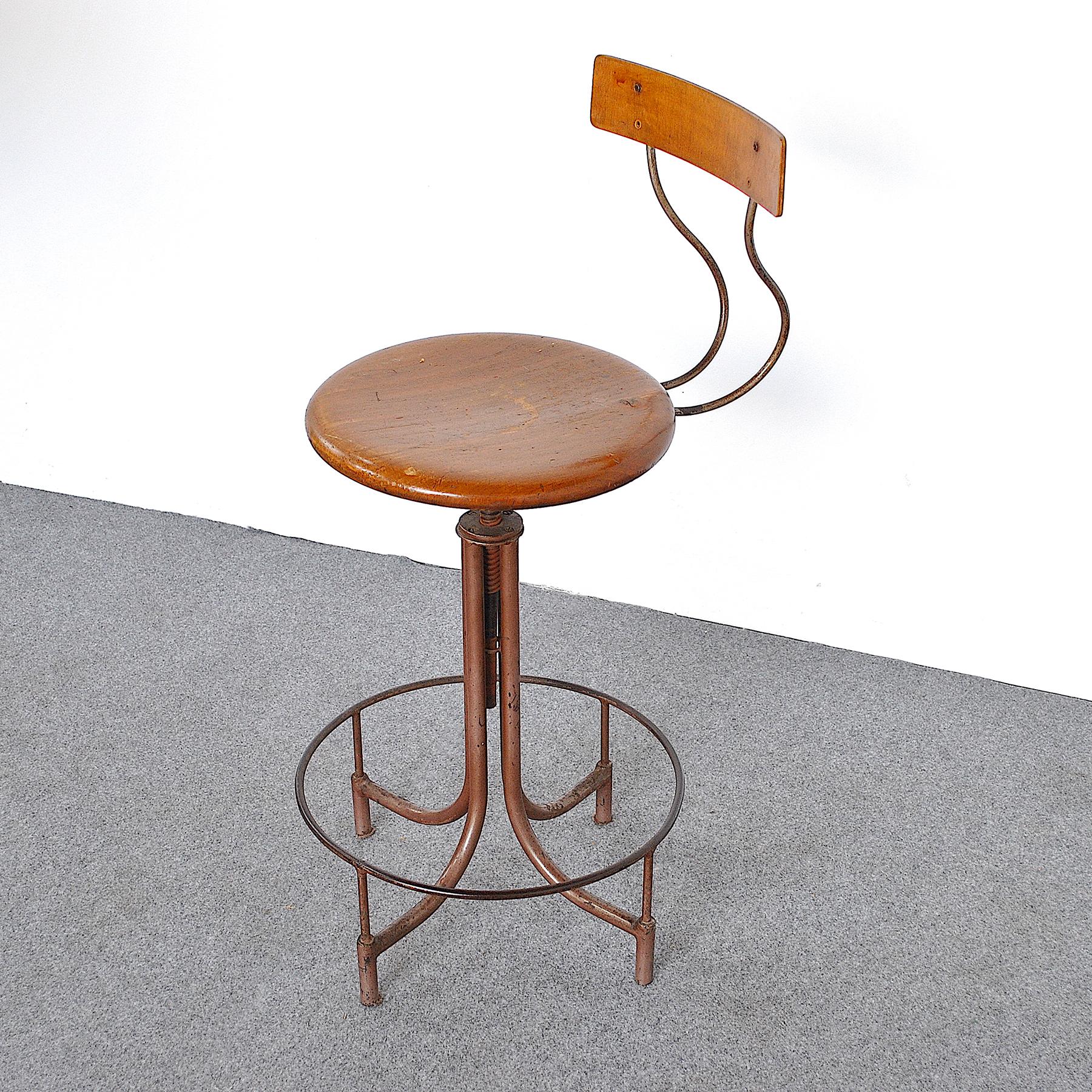 Mid-20th Century Design Stool Adjustable in Height Italian Production of the 40s For Sale