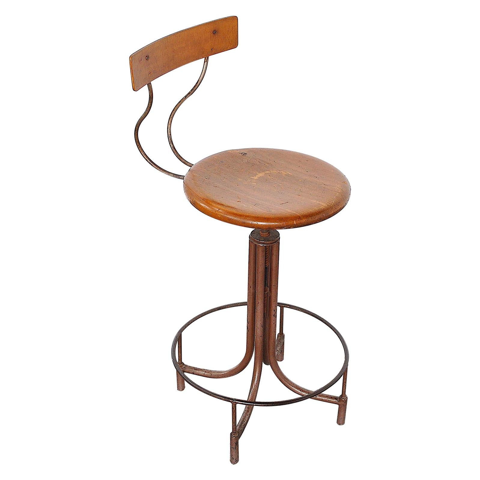 Design Stool Adjustable in Height Italian Production of the 40s For Sale