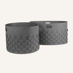 Design storage basket in leather EZAGO - oval