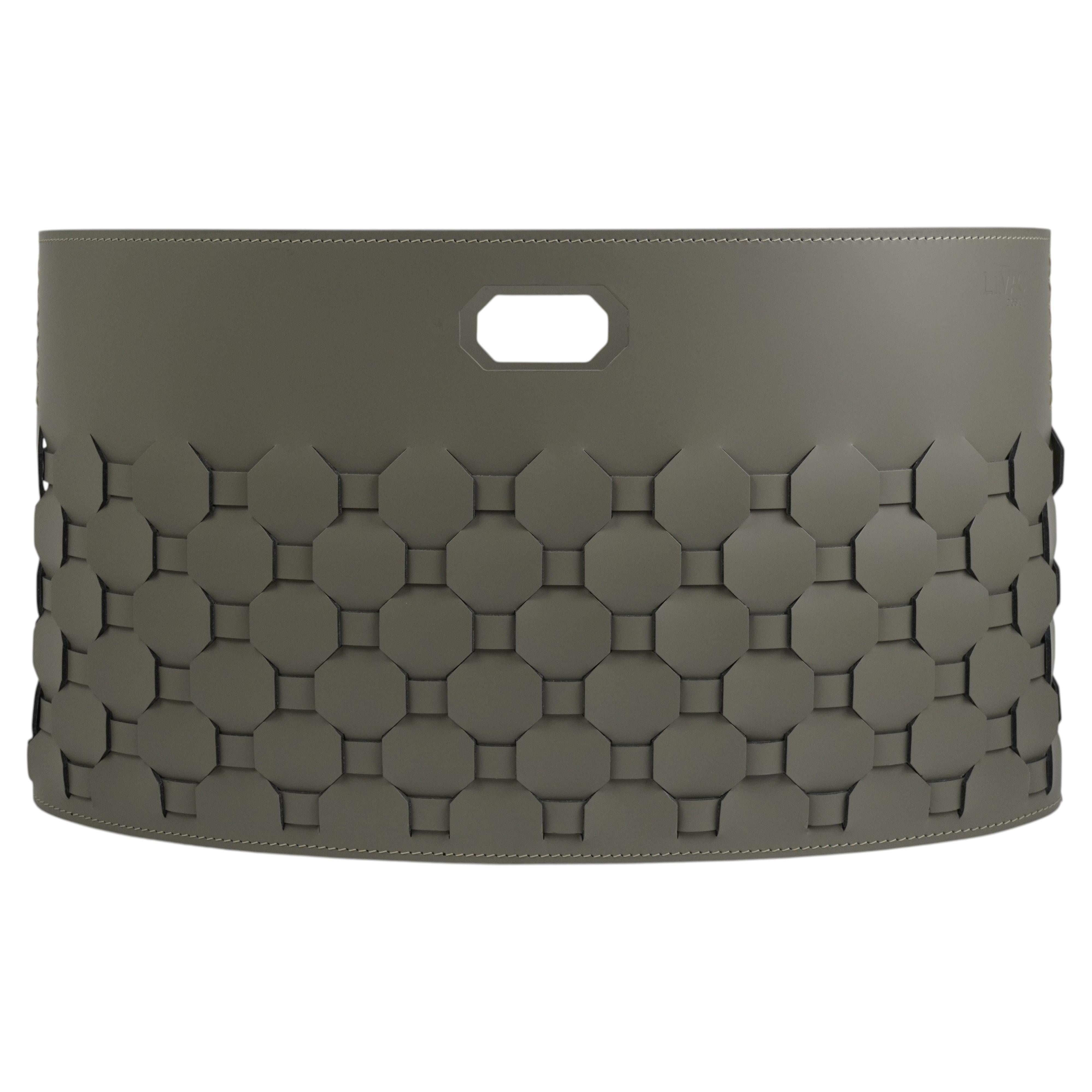 Design storage basket in leather EZAGO - oval 62 x 26 x 34 h cm