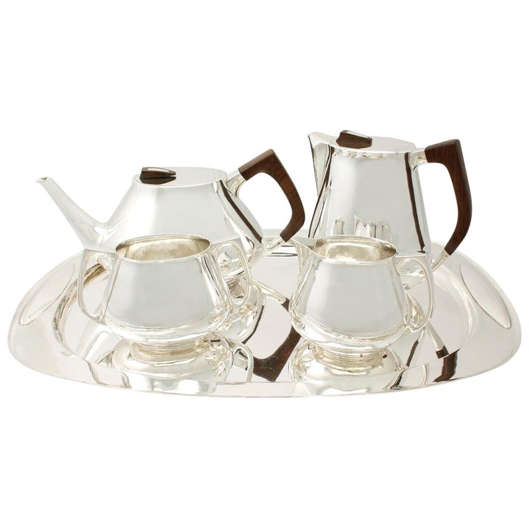 Design Style Sterling Silver Tea and Coffee Service with Tray For Sale