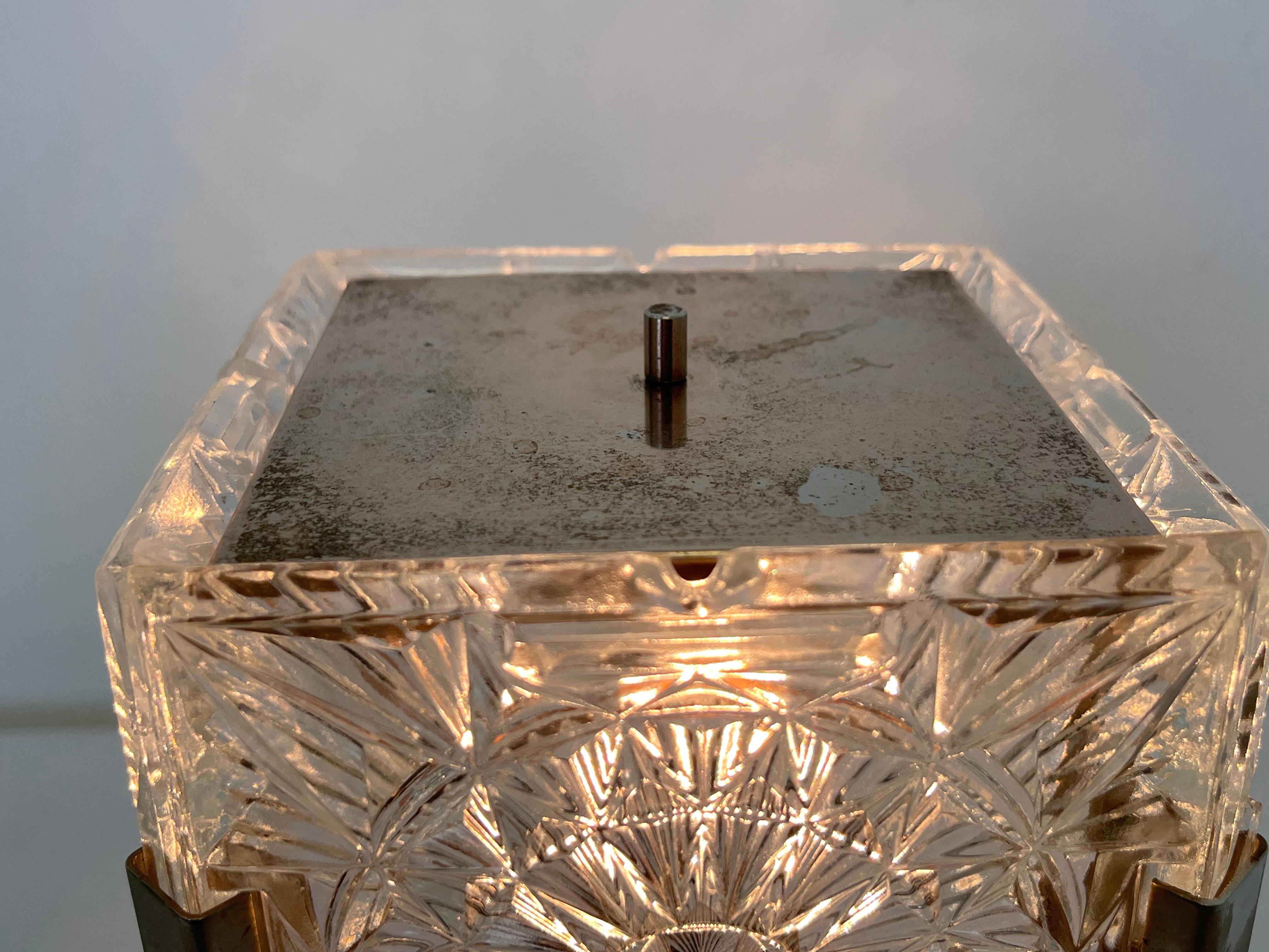 Czech Design Table Crystal Glass brass Lamp by Kamenicky Senov, 1970s For Sale
