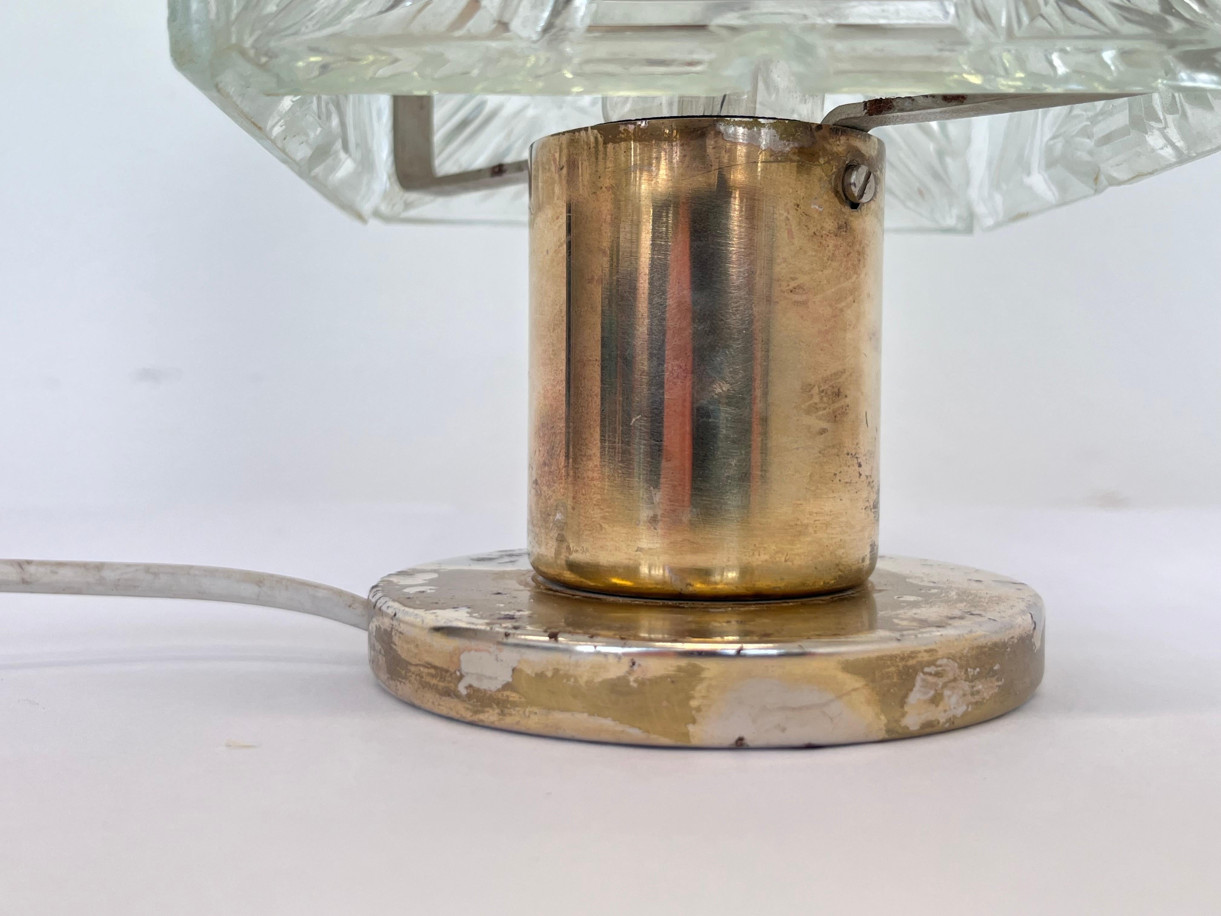Brass Design Table Crystal Glass brass Lamp by Kamenicky Senov, 1970s For Sale
