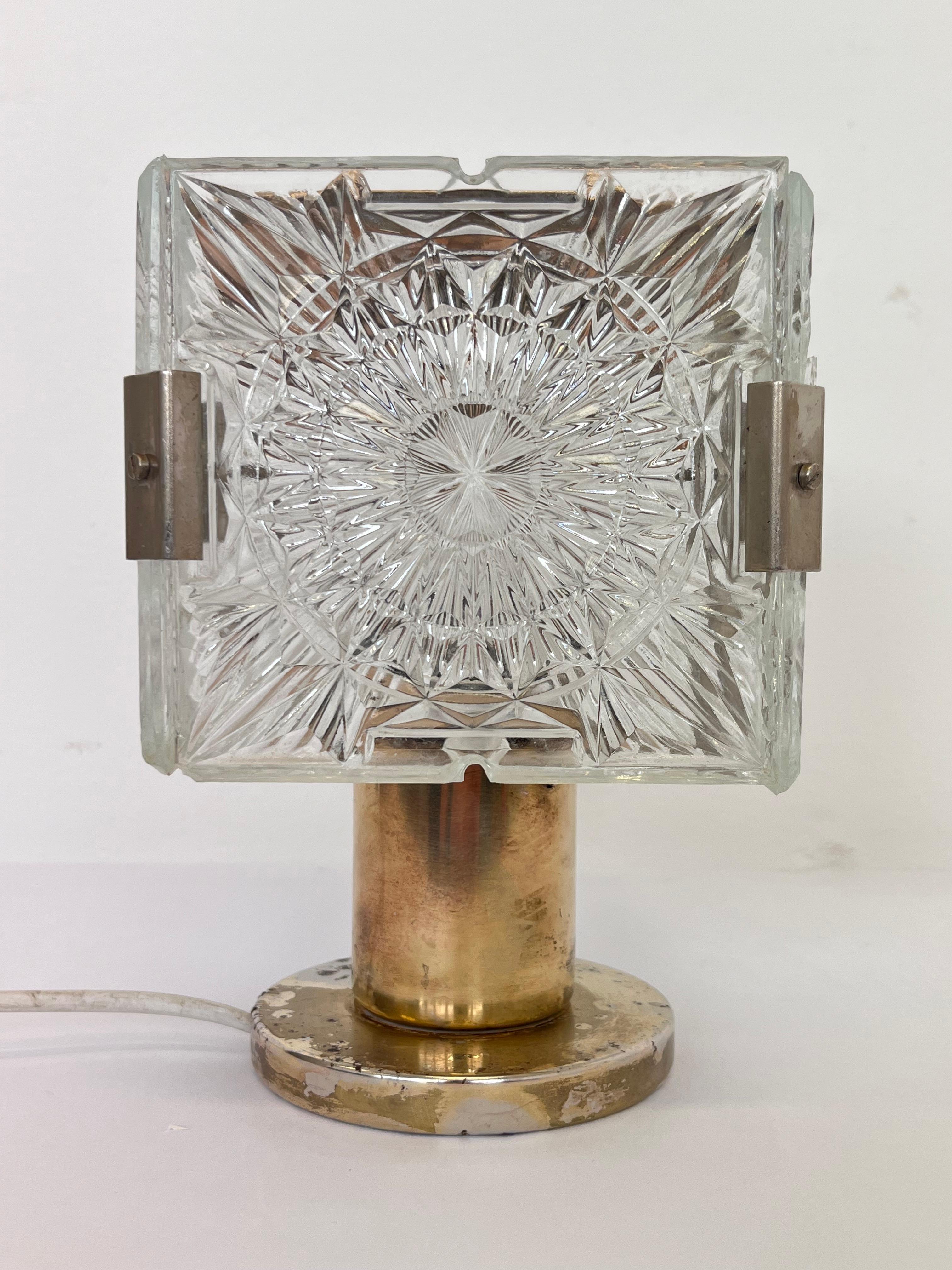 Design Table Crystal Glass brass Lamp by Kamenicky Senov, 1970s For Sale 1