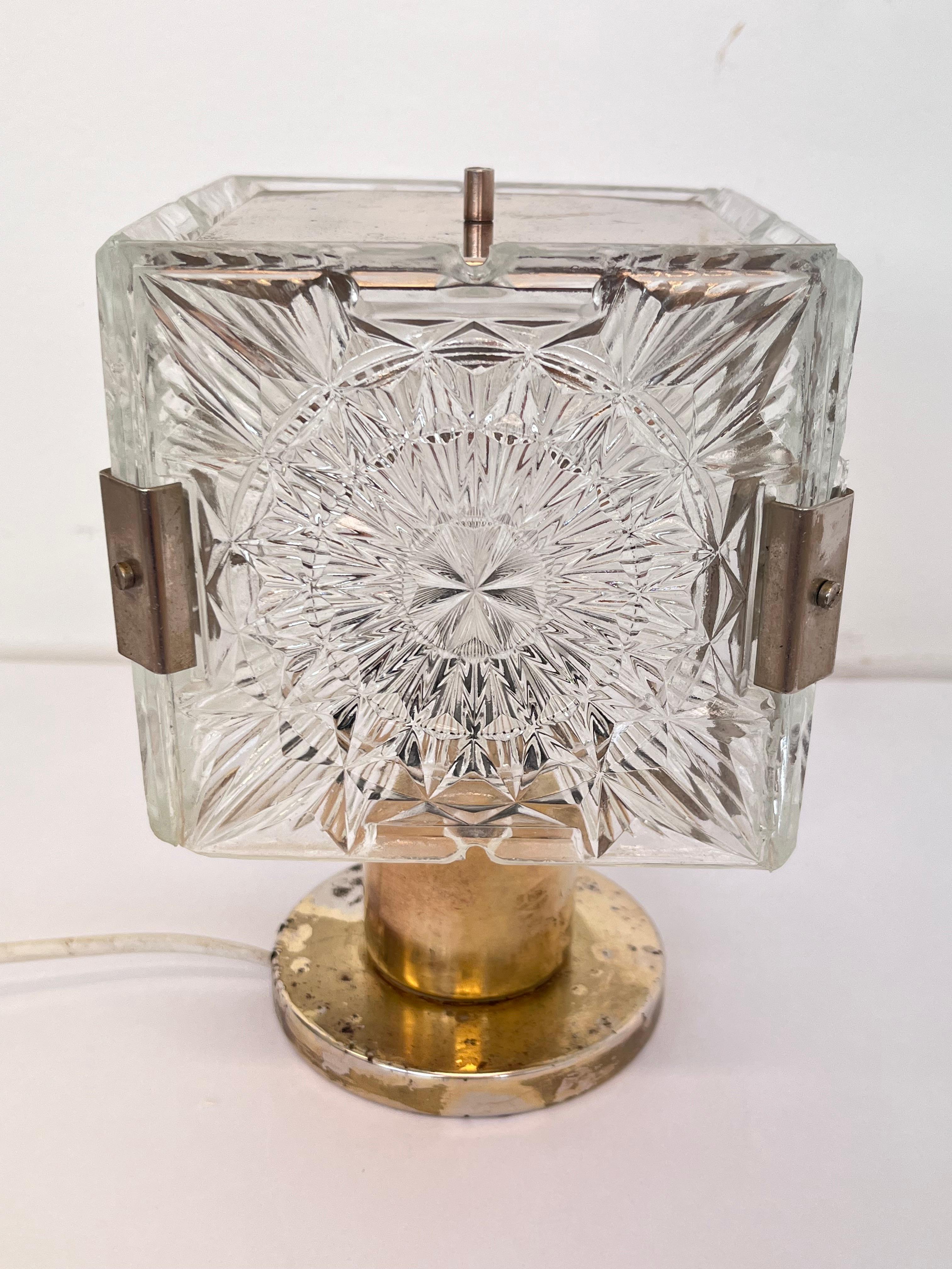 Design Table Crystal Glass brass Lamp by Kamenicky Senov, 1970s For Sale 2