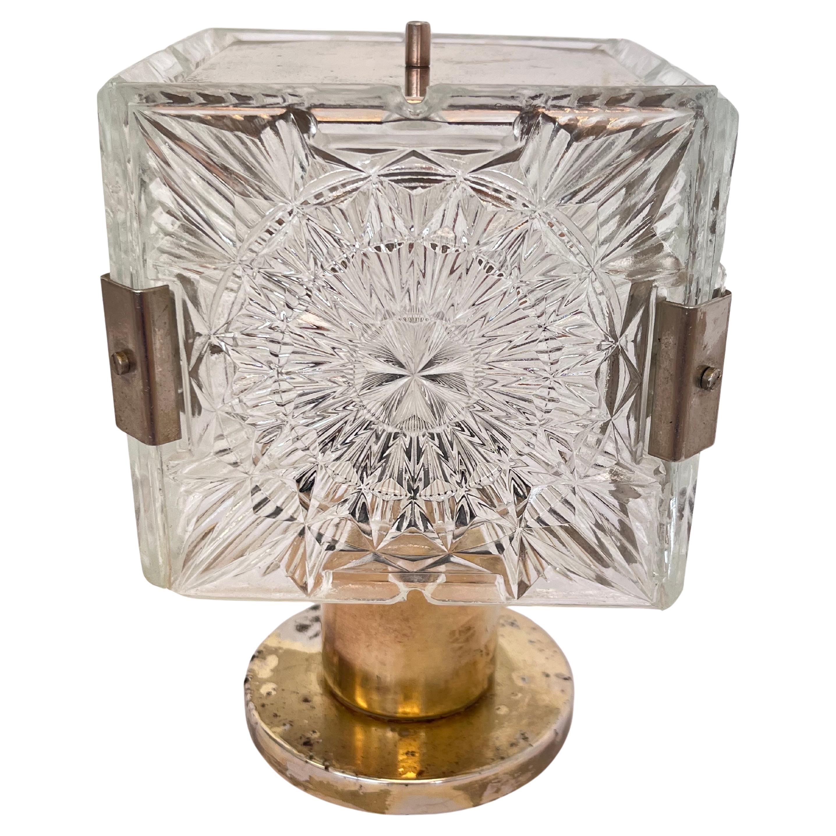 Lampada da tavolo di design in cristallo e ottone di Kamenicky Senov, anni '70