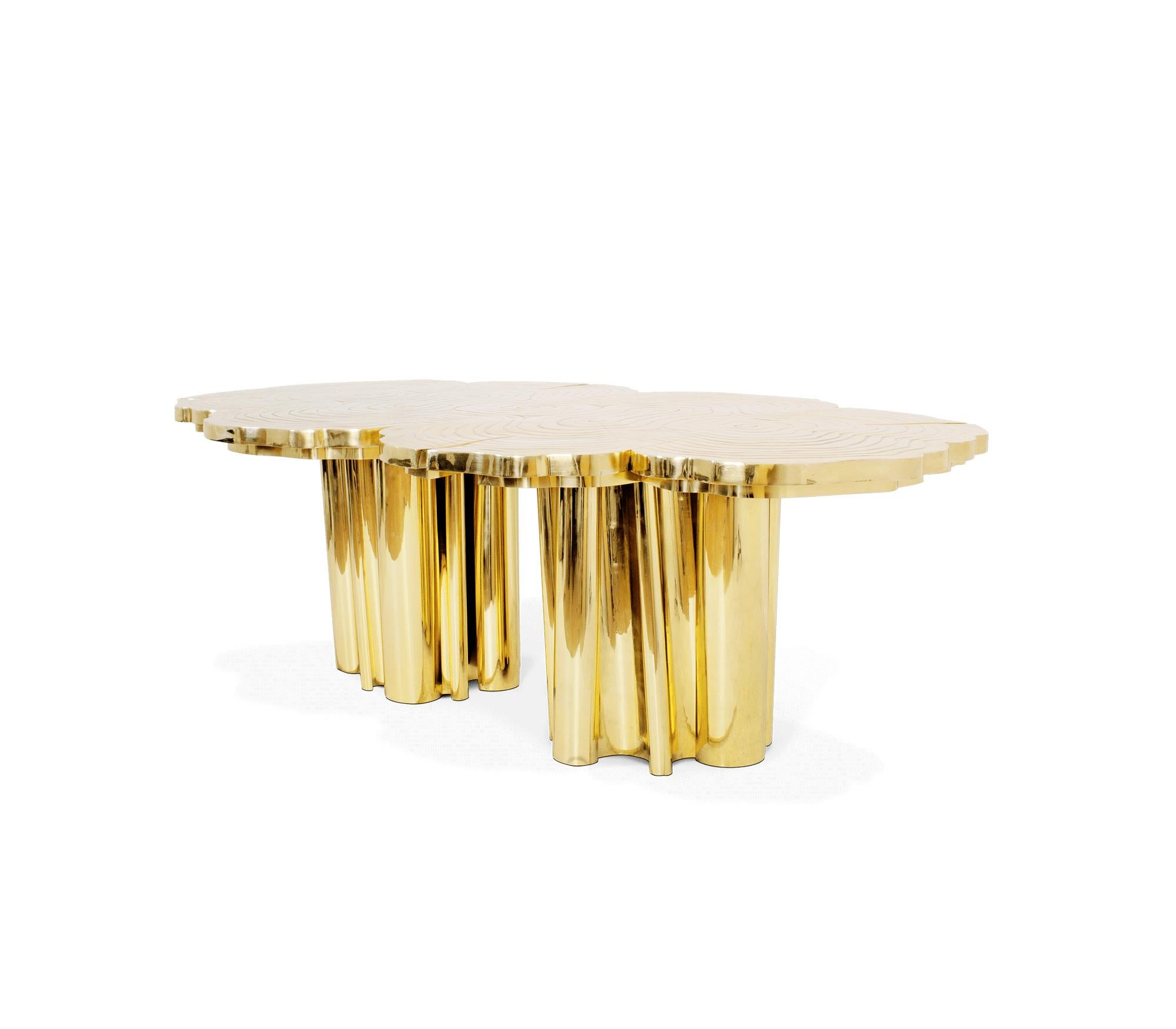 European Design Table in Wood and Polished Brass 