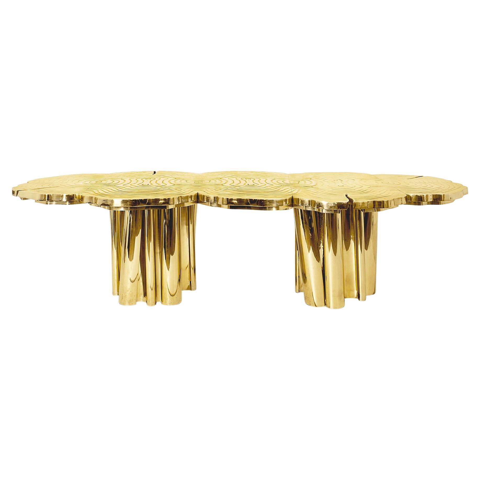 Design Table in Wood and Polished Brass "Arbre" For Sale