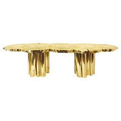 Design Table in Wood and Polished Brass "Arbre"