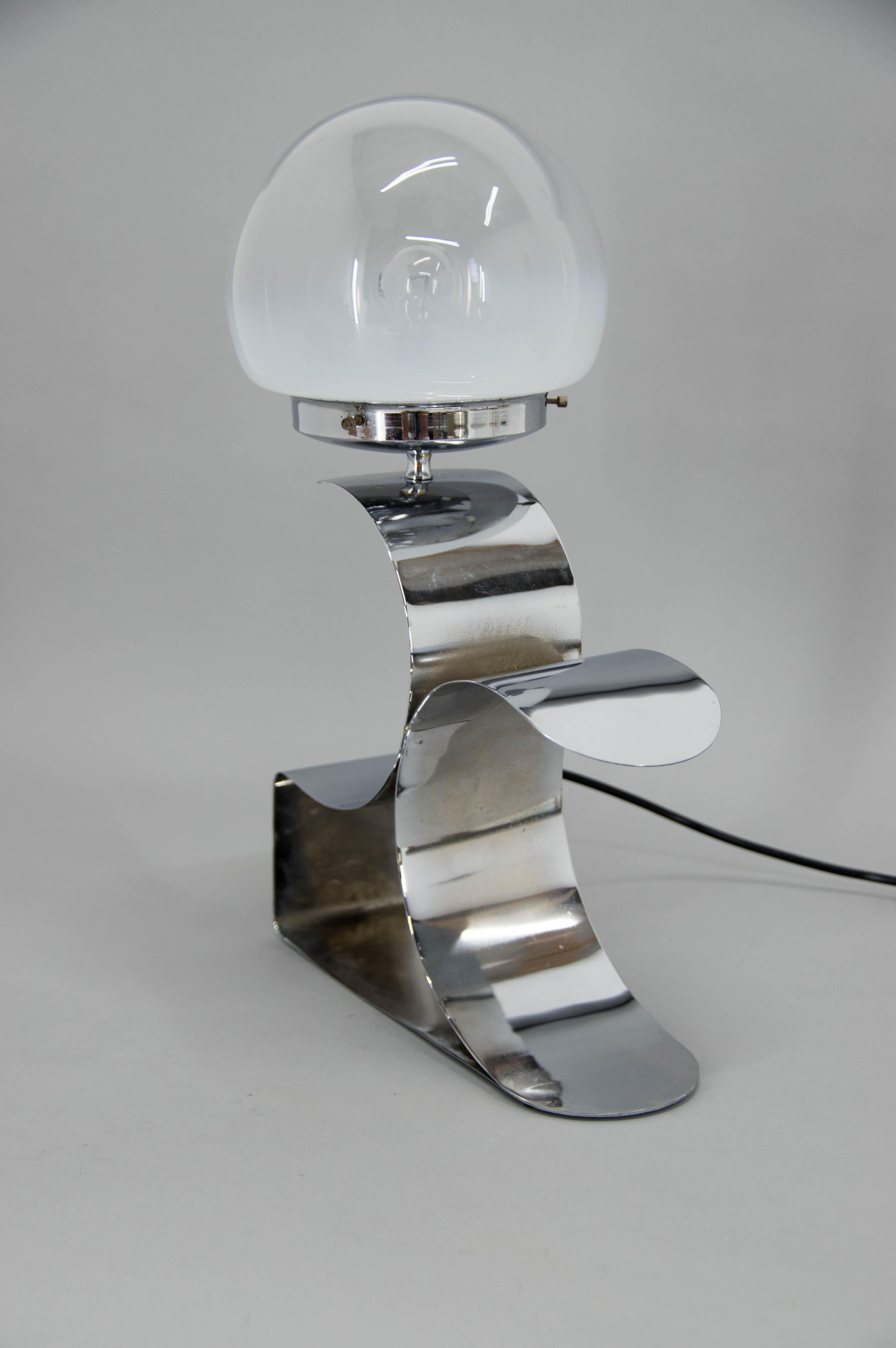 Metal Design Table Lamp with Murano Glass Shade, 1980s For Sale