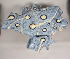 Design Teak Wood Coffee Table "Peacock" on Black Feet Hand Painted by Artist