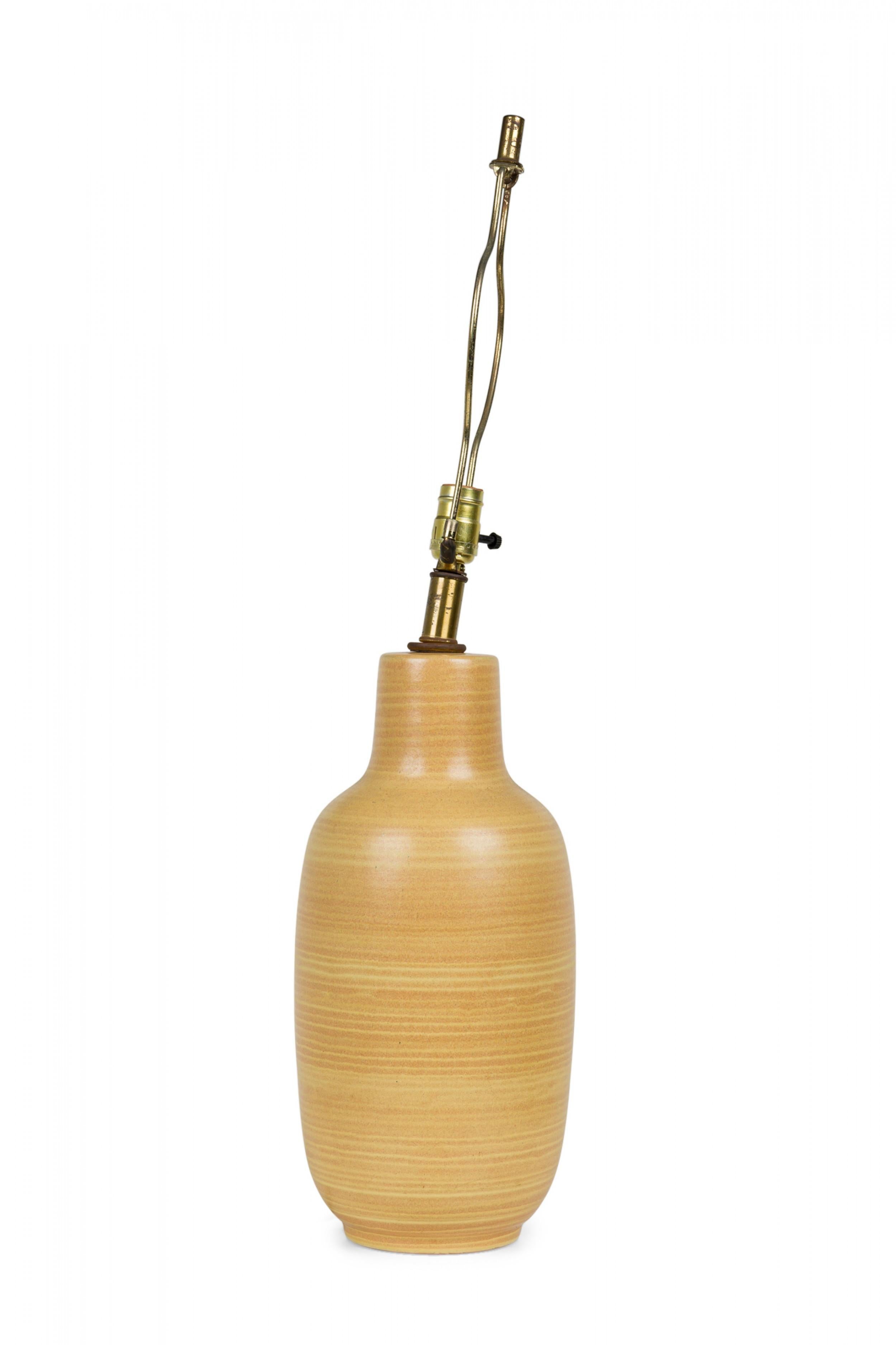 20th Century Design Technics American Ceramic Bottle Form Mustard Glazed Table Lamp For Sale