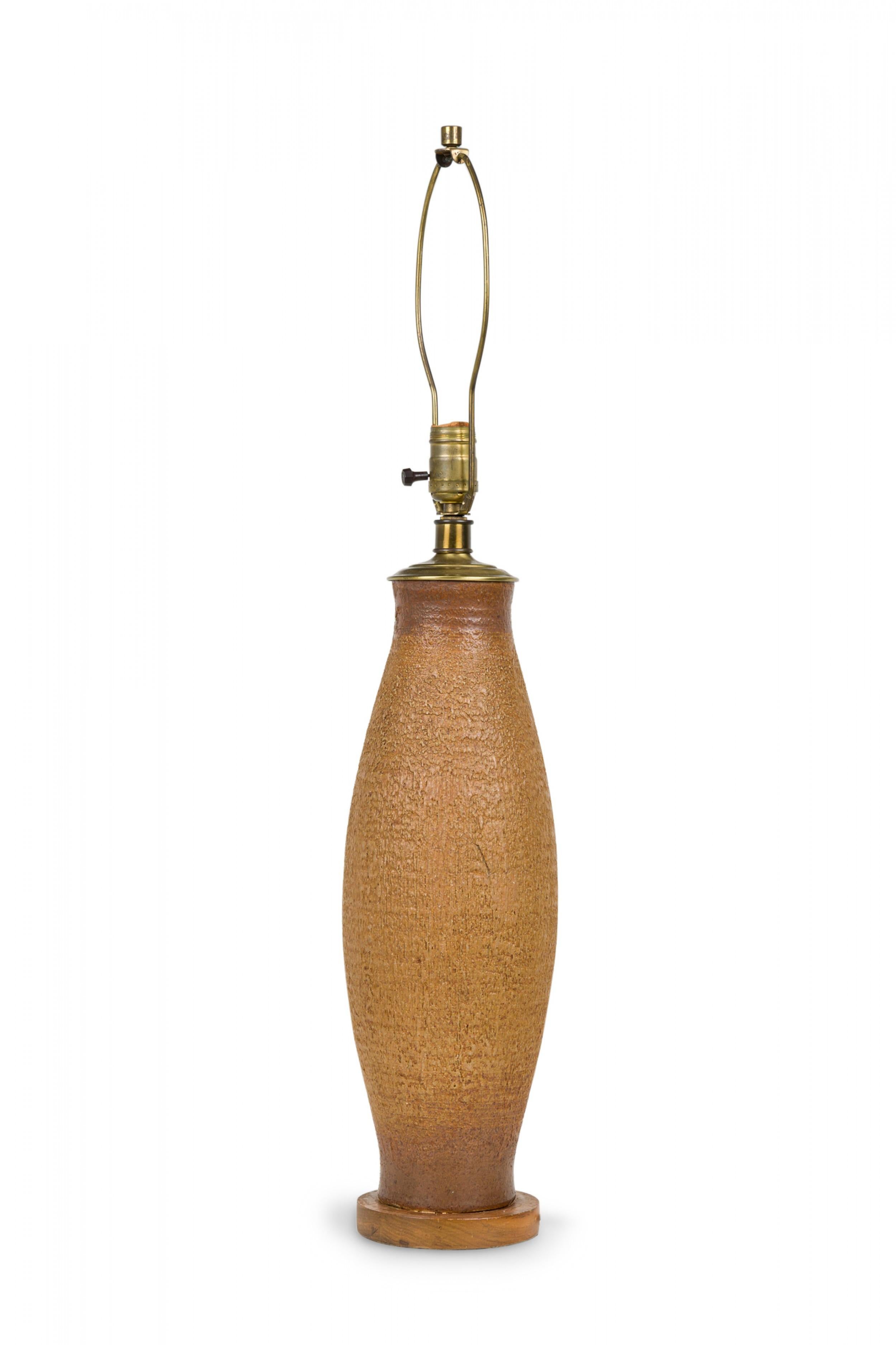 20th Century Design Technics American Ceramic Torpedo Column Table Lamp on Wood Stand For Sale