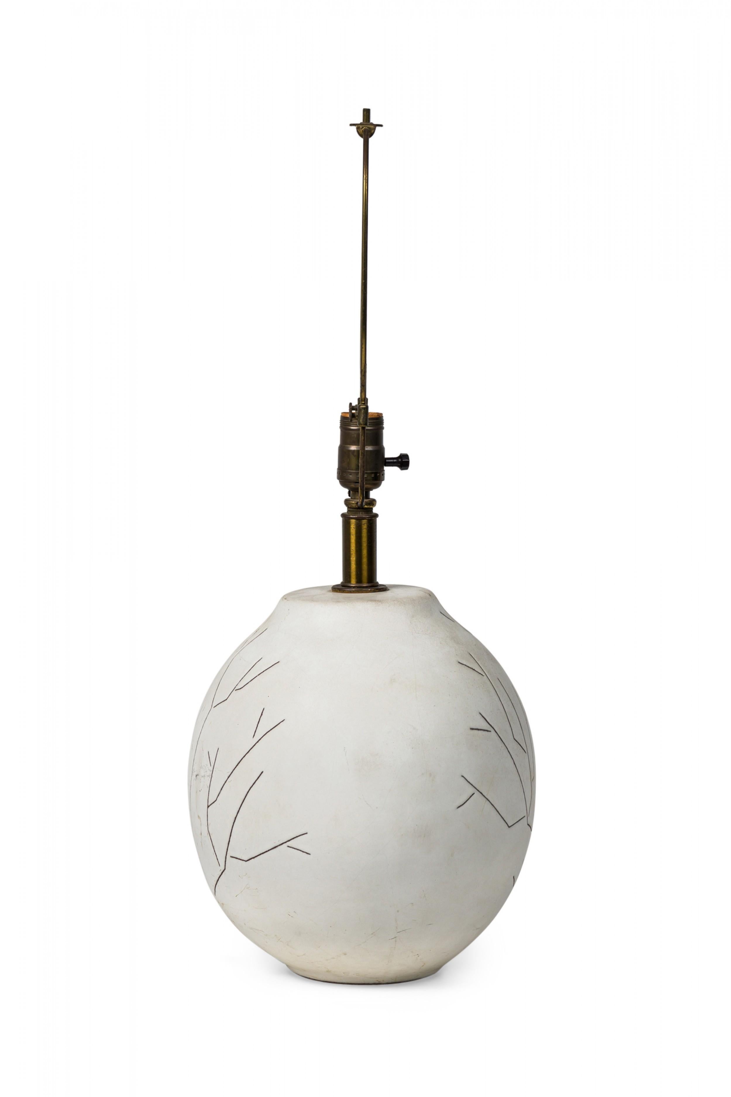 Design Technics American Ceramic Twig Tree Incised White Glazed Table Lamp For Sale 1