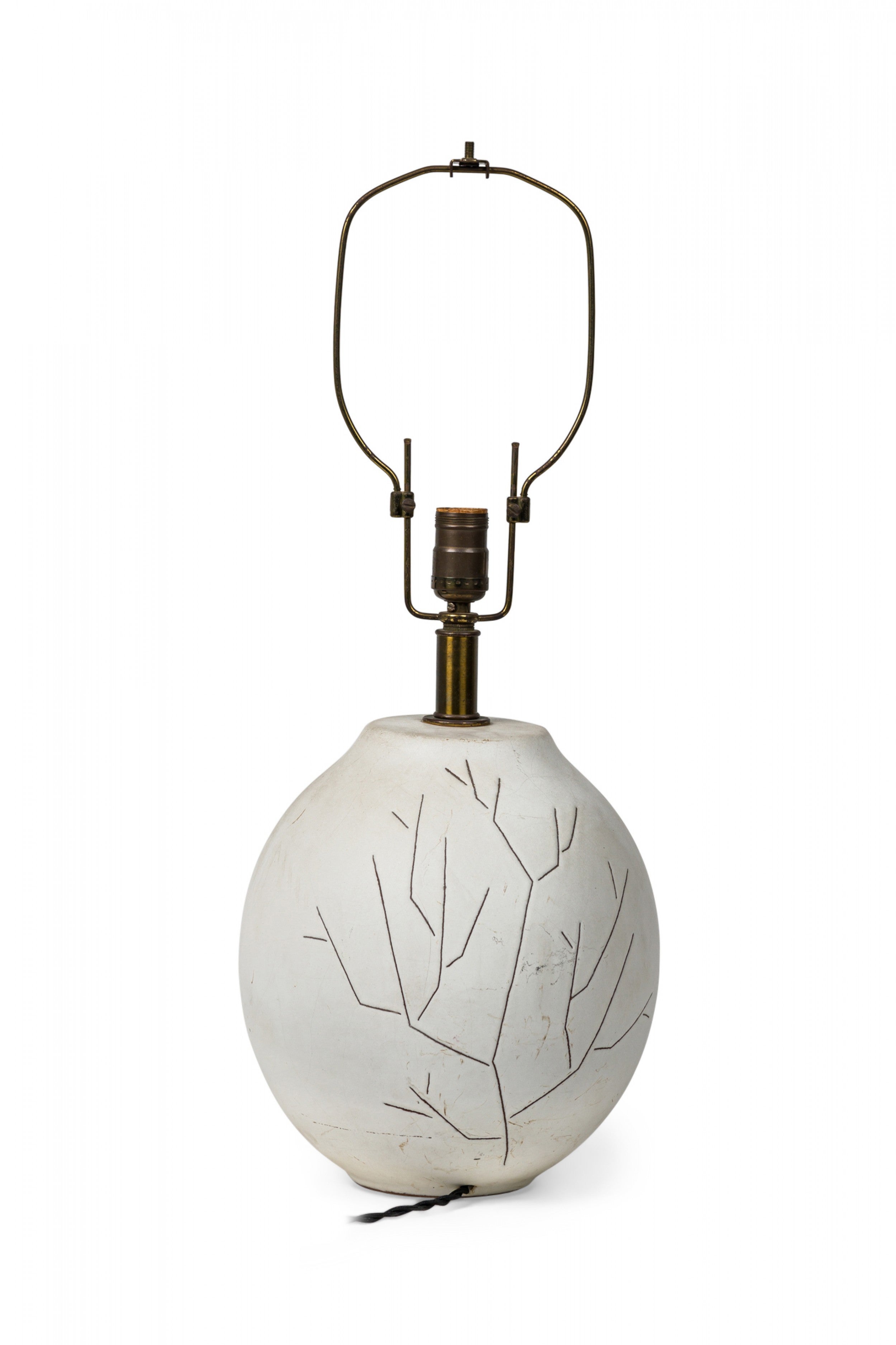 Design Technics American Ceramic Twig Tree Incised White Glazed Table Lamp For Sale